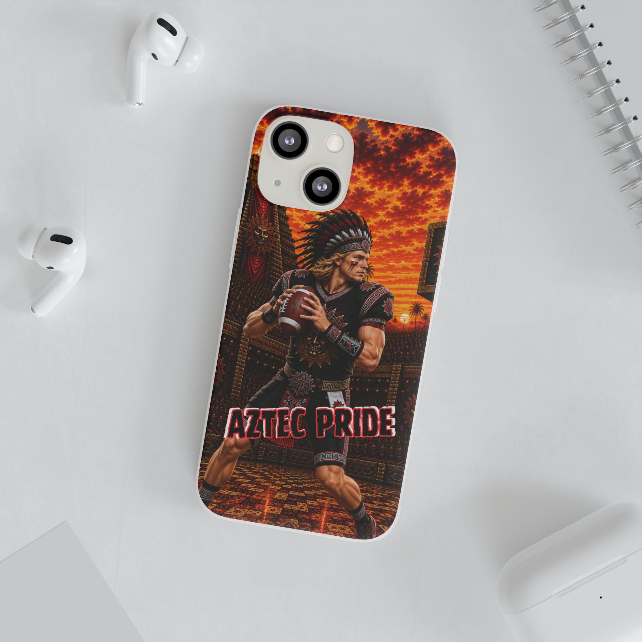 Aztec Football Warrior – Flexi Phone Case (iPhone & Samsung • Clear TPU • Made & Shipped in the USA • 🚚 FREE USA Shipping • Personalized Option)