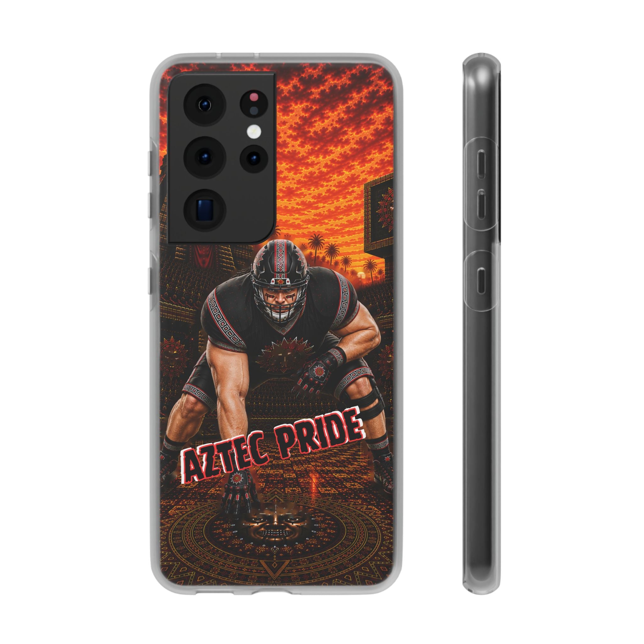 Aztec Football Warrior – Flexi Phone Case (iPhone & Samsung • Clear TPU • Made & Shipped in the USA • 🚚 FREE USA Shipping • Personalized Option)