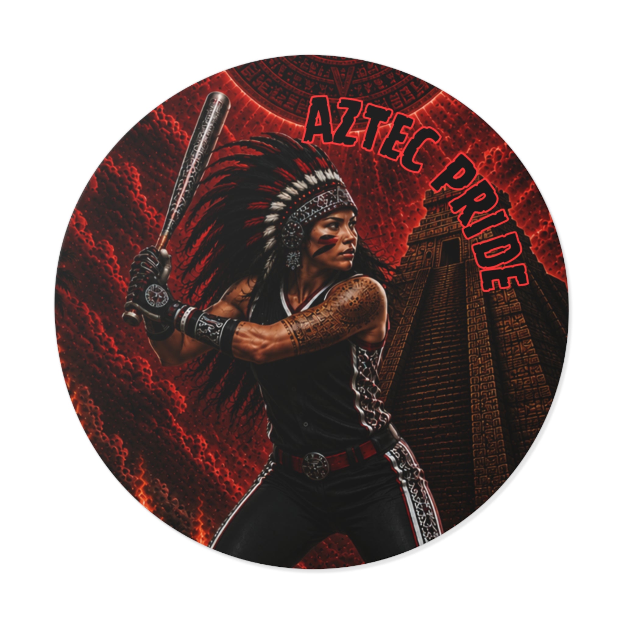 Aztec Softball Warrior Round Vinyl Sticker 2”–6” | Made & Shipped in the USA • 🚚 FREE USA Shipping • Personalized Option