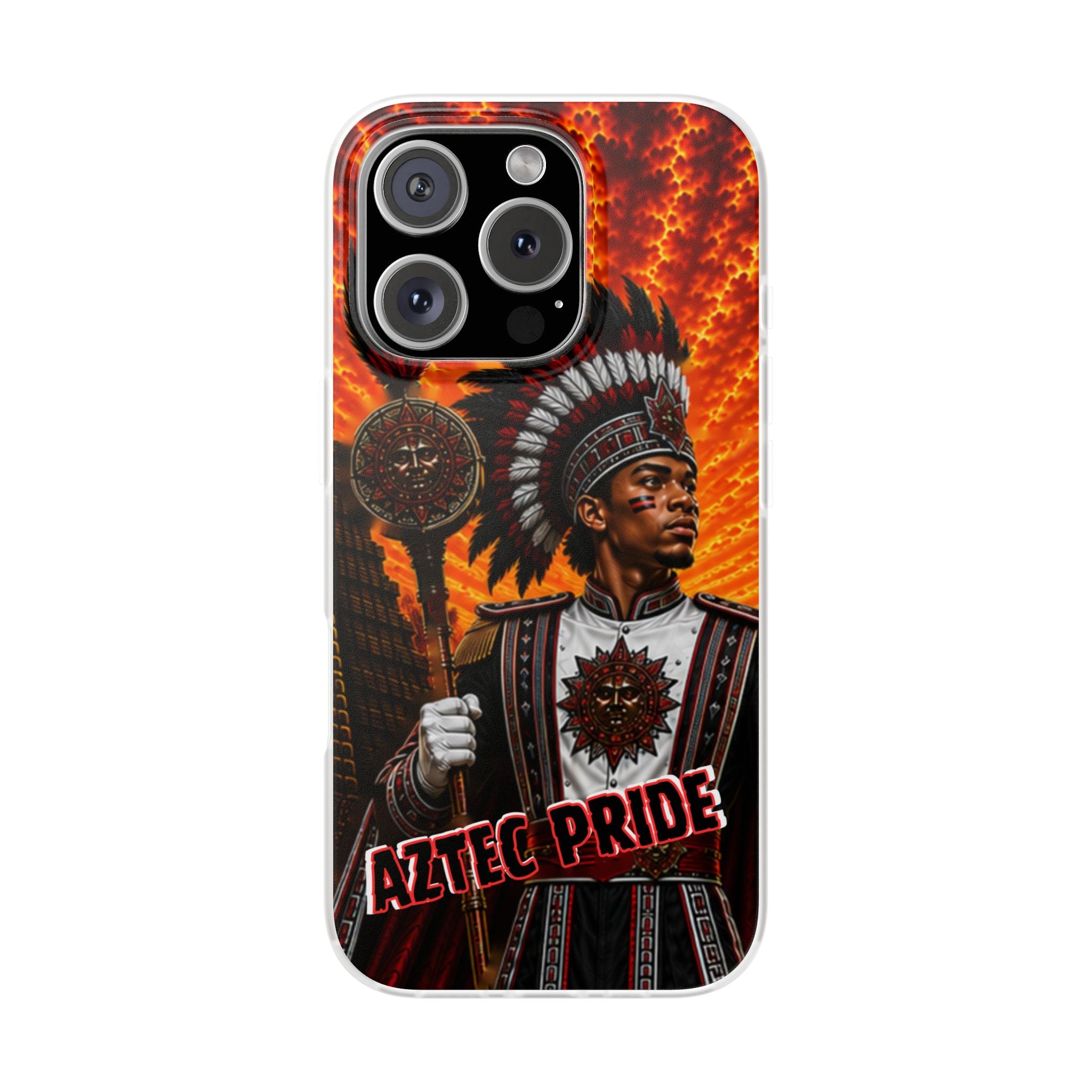 Aztec Drum Major Warrior – Flexi Phone Case (iPhone & Samsung • Clear TPU • Made & Shipped in the USA • 🚚 FREE USA Shipping • Personalized Option)