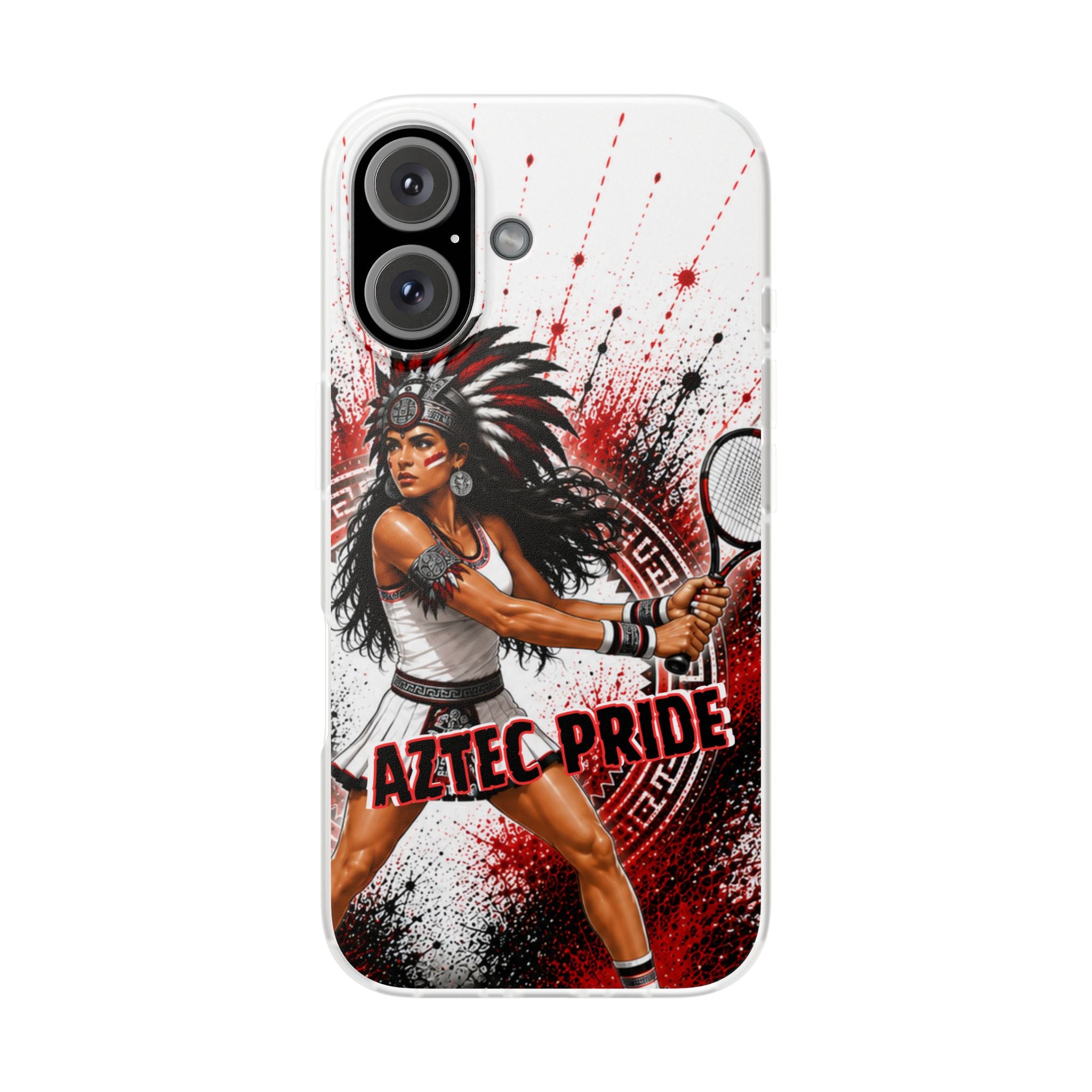 Aztec Tennis Female Warrior – Flexi Phone Case (iPhone & Samsung • Clear TPU • Made & Shipped in the USA • 🚚 FREE USA Shipping • Personalized Option)