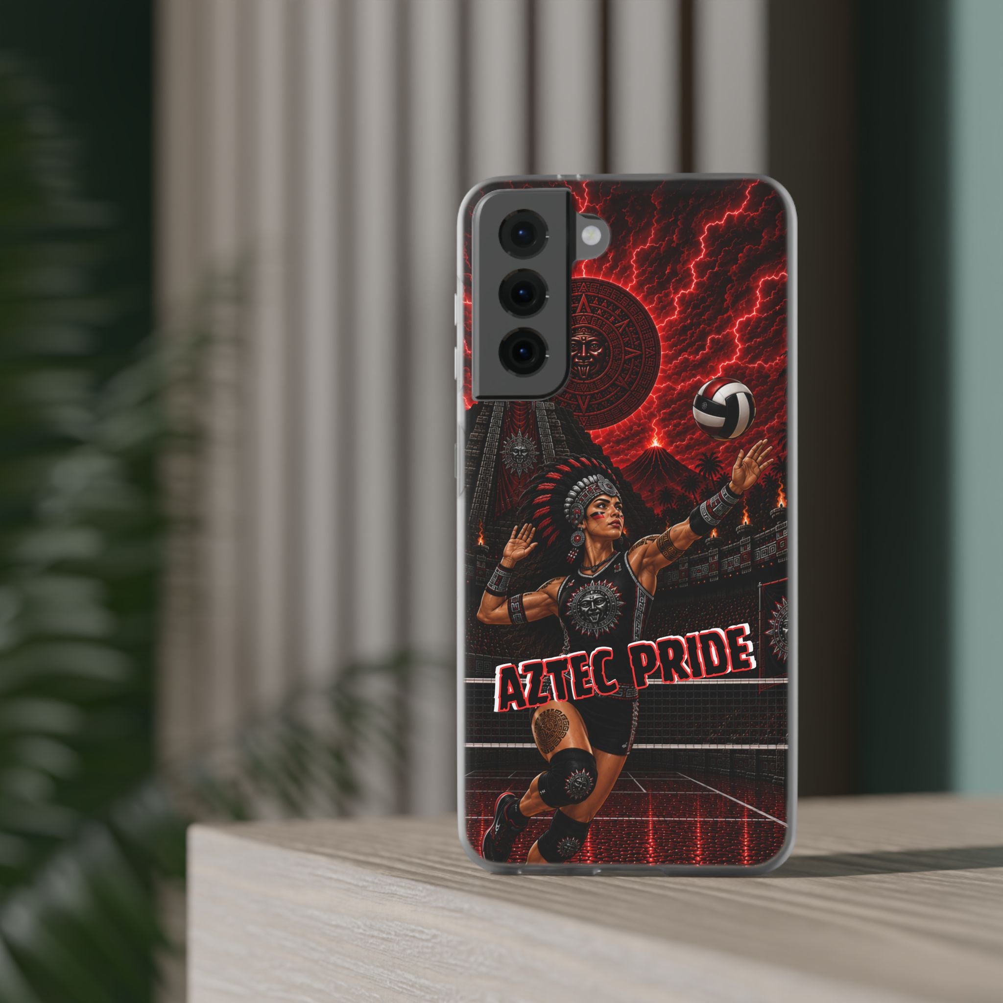 Aztec Volleyball Warrior – Flexi Phone Case (iPhone & Samsung • Clear TPU • Made & Shipped in the USA • 🚚 FREE USA Shipping • Personalized Option)
