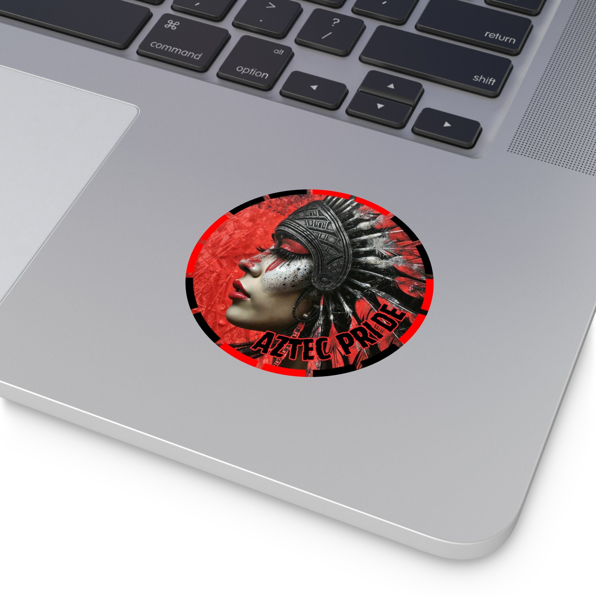 Aztec Fearless Goddess Round Vinyl Sticker – Waterproof Matte Decal (2”–6”)