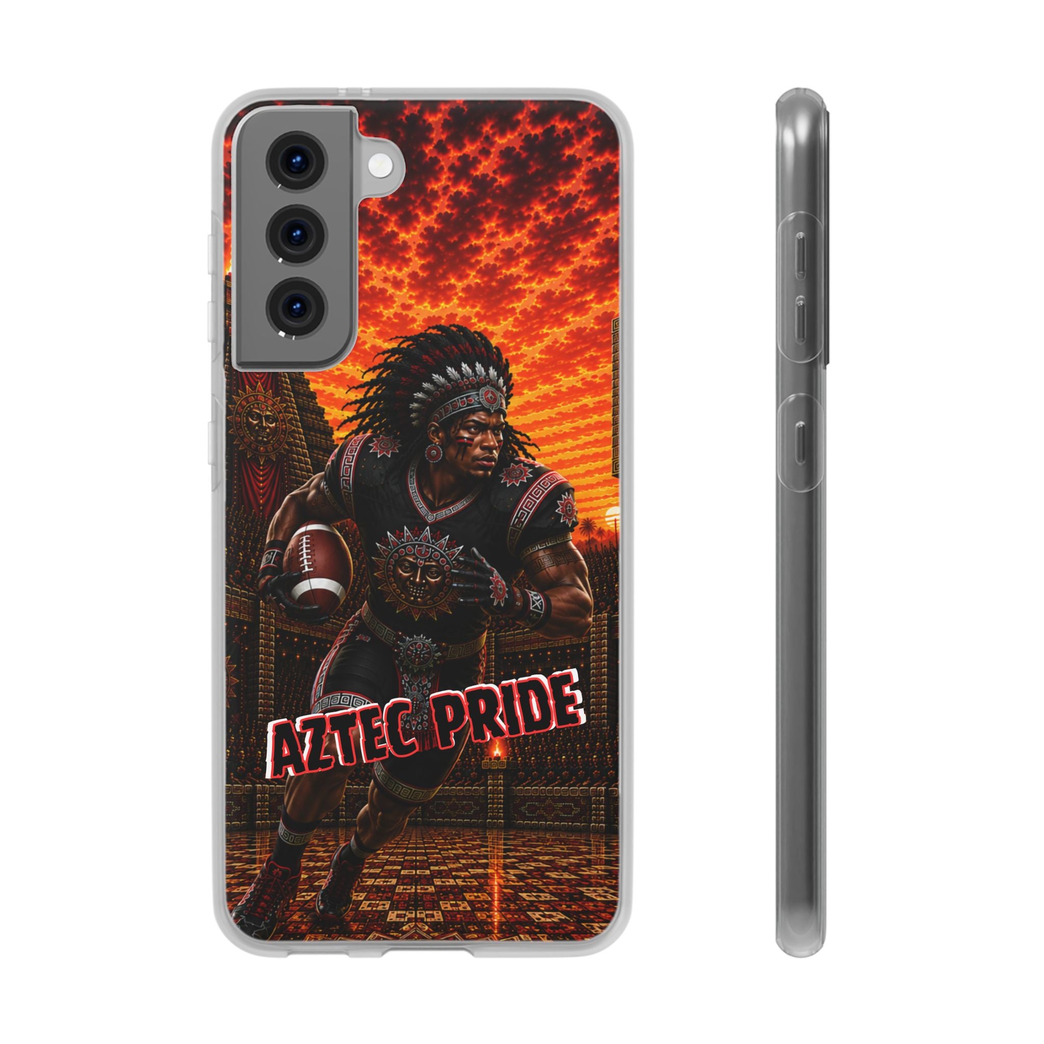 Aztec Football Warrior – Flexi Phone Case (iPhone & Samsung • Clear TPU • Made & Shipped in the USA • 🚚 FREE USA Shipping • Personalized Option)