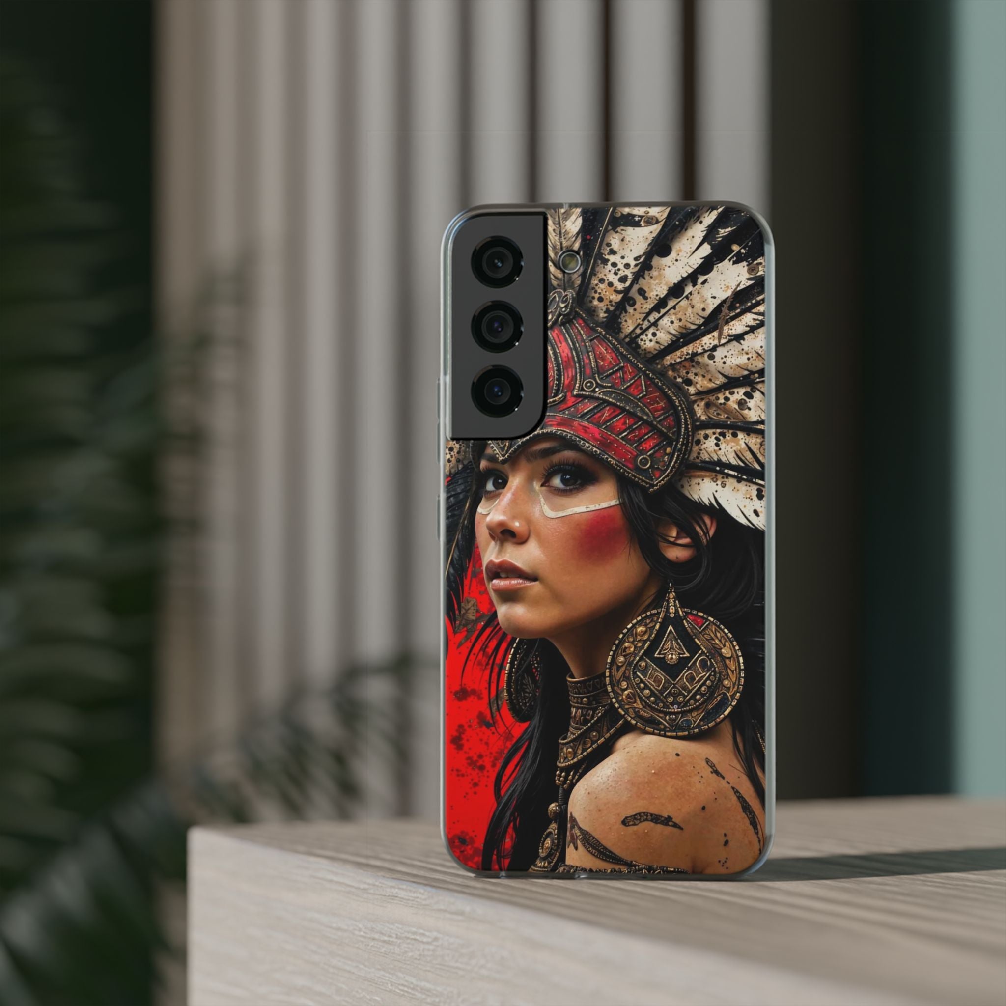 Aztec Moon Goddess – Flexi Phone Case (iPhone & Samsung • Clear TPU • Made in USA • Personalized Option)