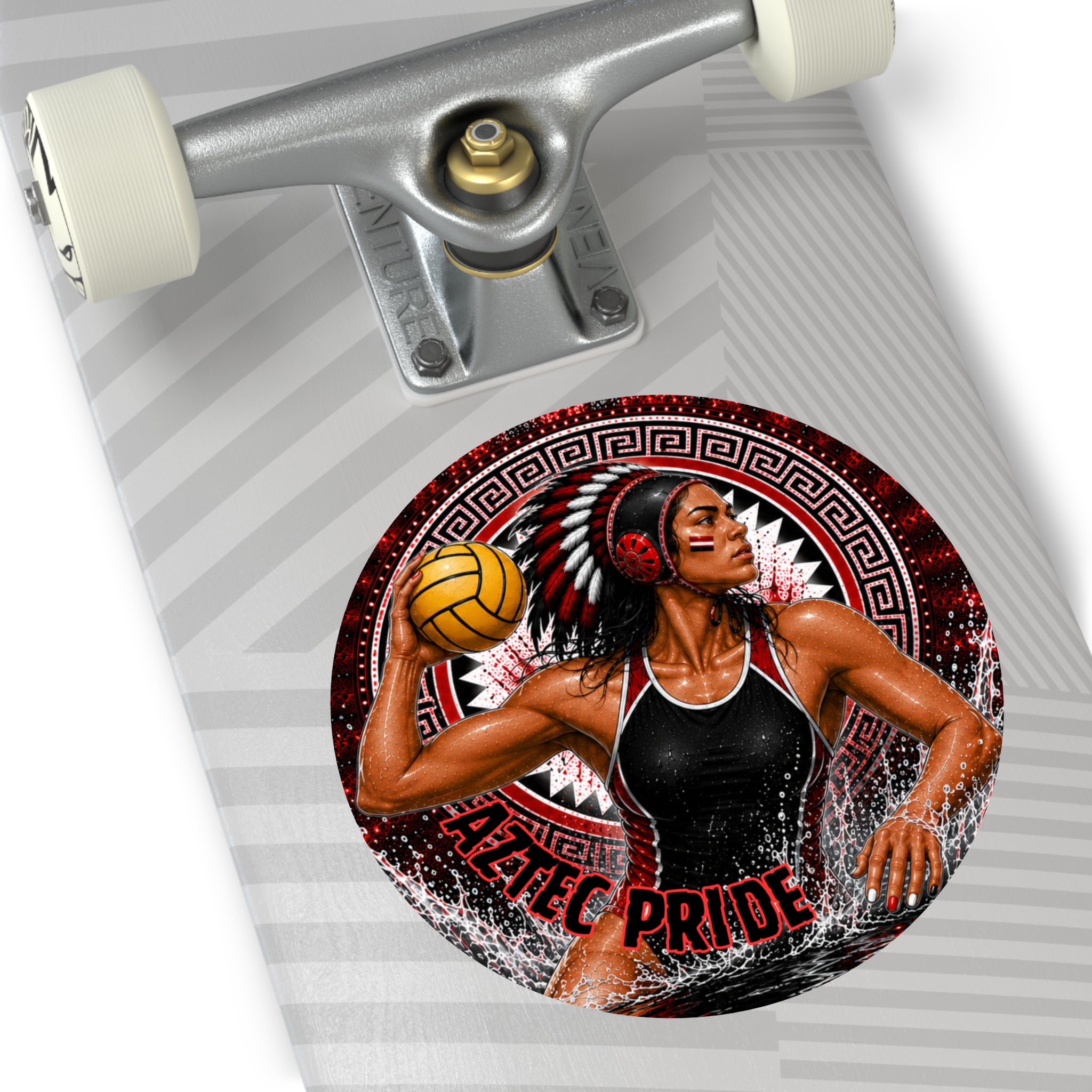 Aztec Water Polo Warrior Round Vinyl Sticker 2”–6” | Made & Shipped in the USA • 🚚 FREE USA Shipping • Personalized Option