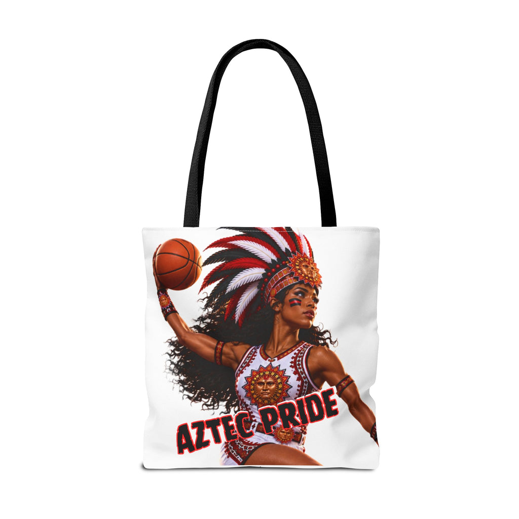 Aztec Basketball Black Female Warrior Tote Bag | Aztec-Inspired AI Art • Made & Shipped in the USA • 🚚 FREE USA Shipping • FREE Personalization