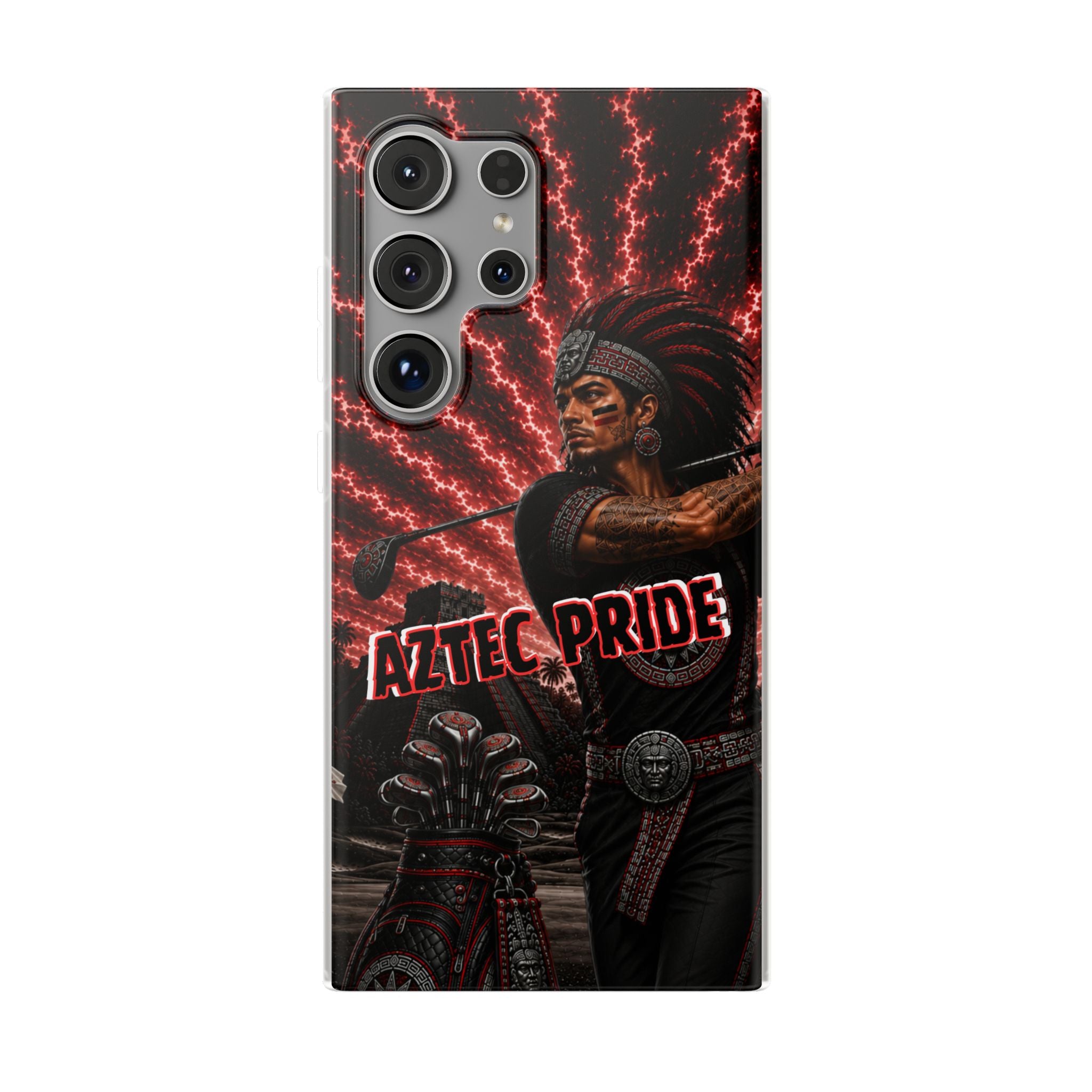 Aztec Golf Male Warrior – Flexi Phone Case (iPhone & Samsung • Clear TPU • Made & Shipped in the USA • 🚚 FREE USA Shipping • Personalized Option)