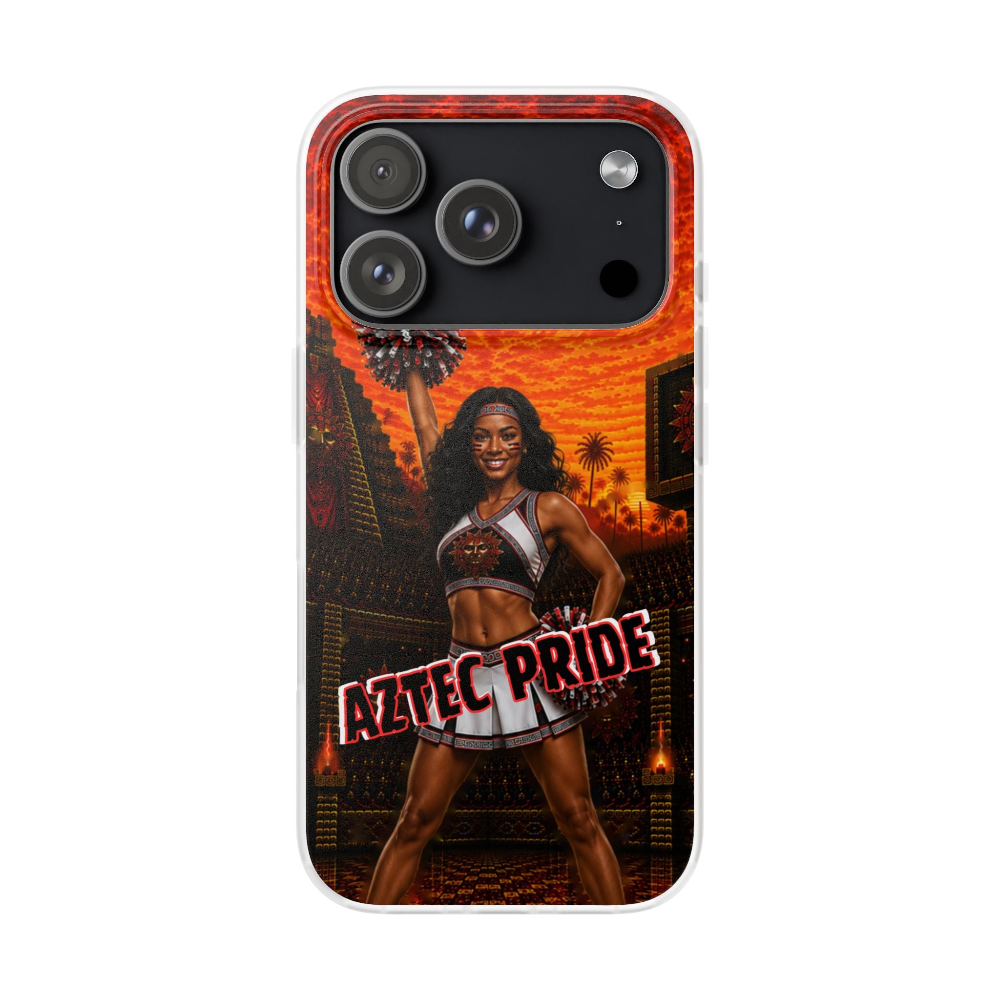 Aztec Cheerleader Warrior – Flexi Phone Case (iPhone & Samsung • Clear TPU • Made & Shipped in the USA • 🚚 FREE USA Shipping • Personalized Option)