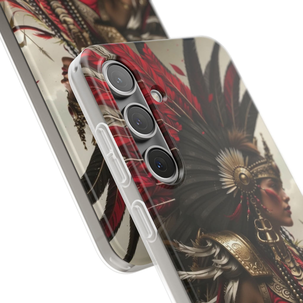 Aztec Warrior Queen – Flexi Phone Case (iPhone & Samsung • Clear TPU • Made in USA • Personalized Option)