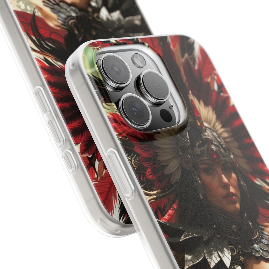 Aztec Blood Feather Goddess – Flexi Phone Case (iPhone & Samsung • Clear TPU • Made in USA • Personalized Option)