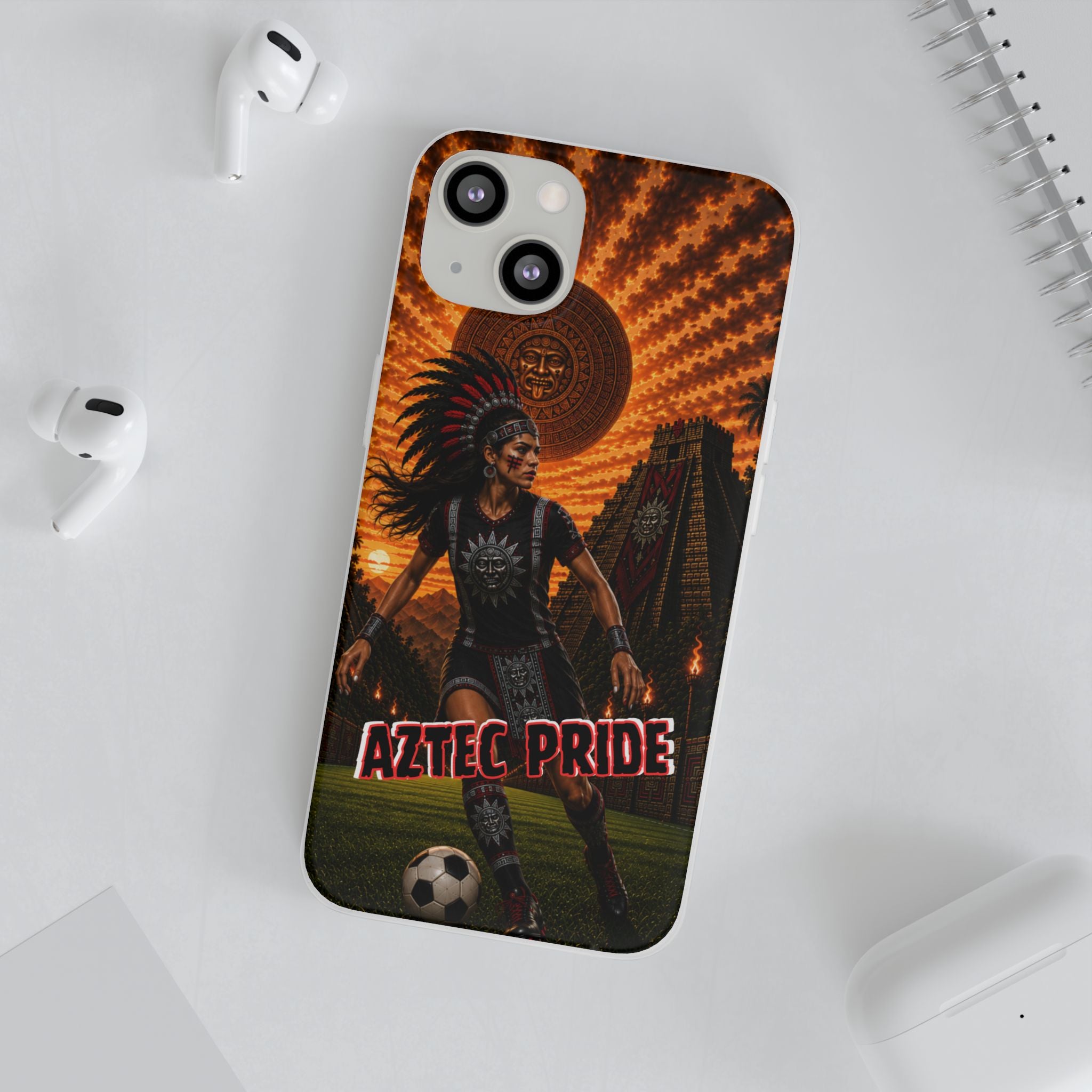 Aztec Soccer Female Warrior – Flexi Phone Case (iPhone & Samsung • Clear TPU • Made & Shipped in the USA • 🚚 FREE USA Shipping • Personalized Option)