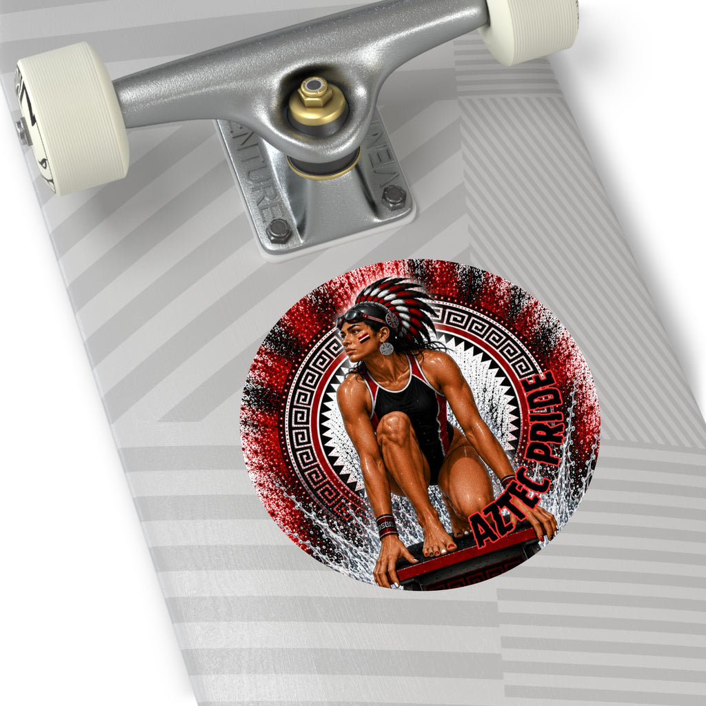 Aztec Swim & Dive Warrior Round Vinyl Sticker 2”–6” | Made & Shipped in the USA • 🚚 FREE USA Shipping • Personalized Option