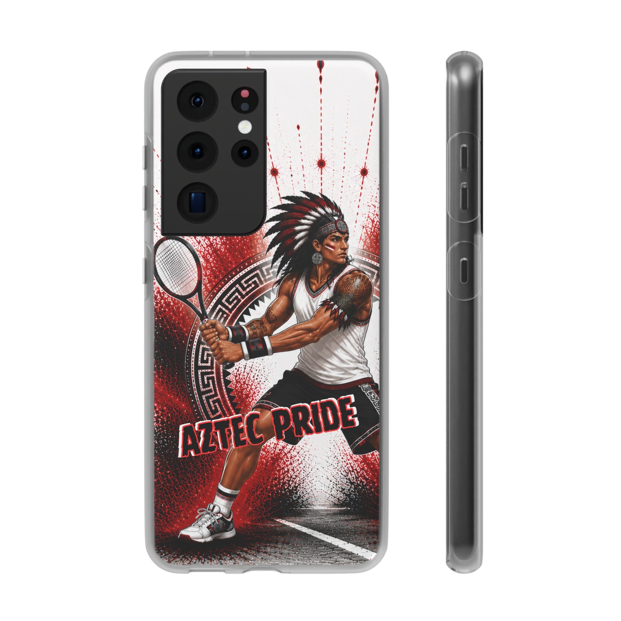 Aztec Tennis Male Warrior – Flexi Phone Case (iPhone & Samsung • Clear TPU • Made & Shipped in the USA • 🚚 FREE USA Shipping • Personalized Option)