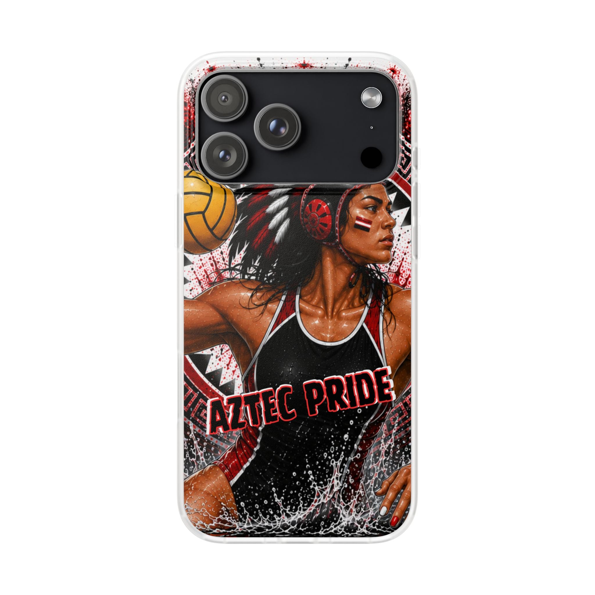 Aztec Water Polo Warrior – Flexi Phone Case (iPhone & Samsung • Clear TPU • Made in USA • Personalized Option)