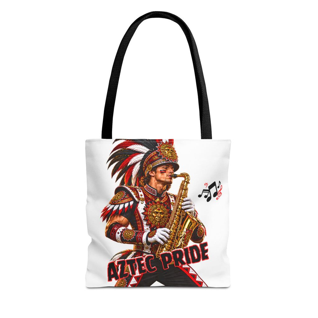 Aztec Saxophone Warrior Tote Bag | Aztec-Inspired AI Art • Made & Shipped in the USA • 🚚 FREE USA Shipping • FREE Personalization