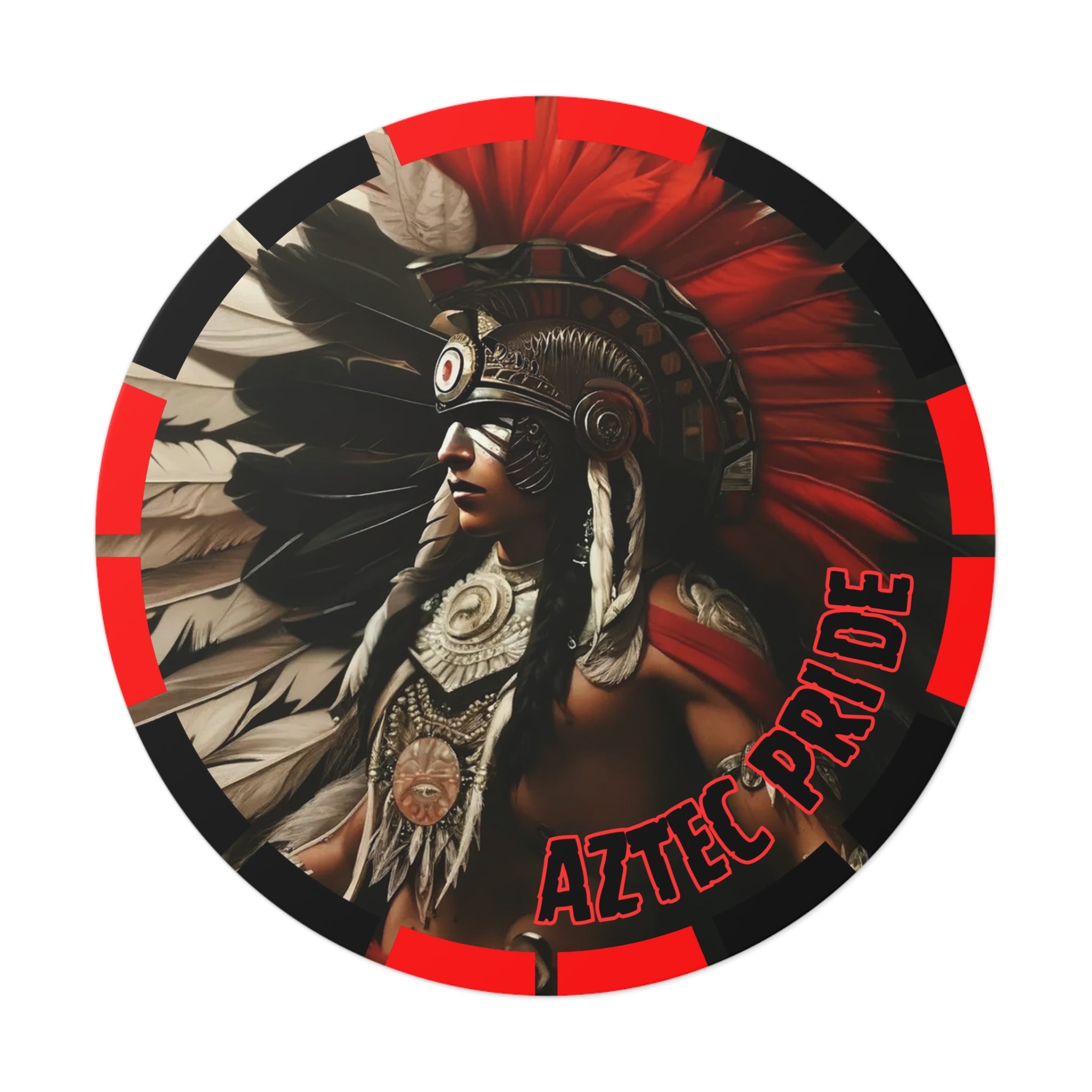 Aztec Fierce Warrior Round Vinyl Sticker – Waterproof Matte Decal (2”–6”)