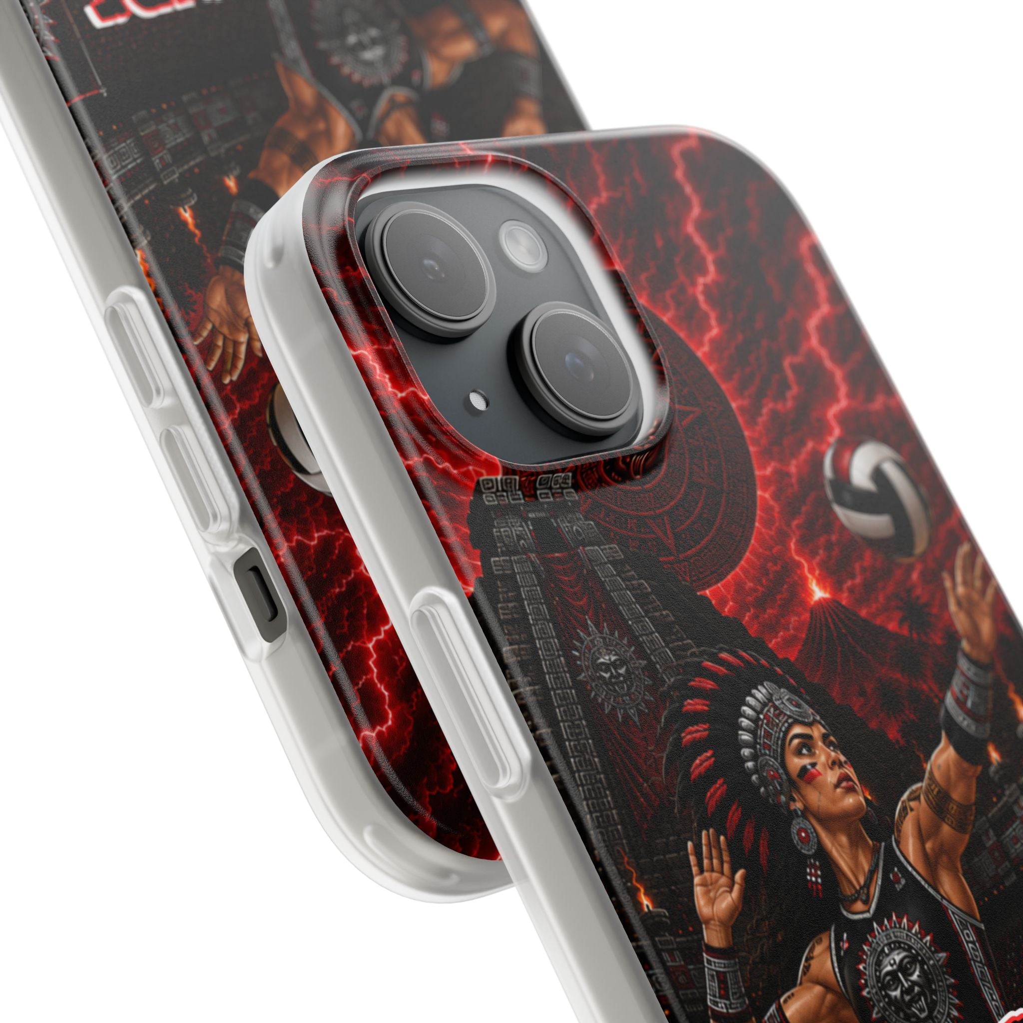 Aztec Volleyball Warrior – Flexi Phone Case (iPhone & Samsung • Clear TPU • Made & Shipped in the USA • 🚚 FREE USA Shipping • Personalized Option)