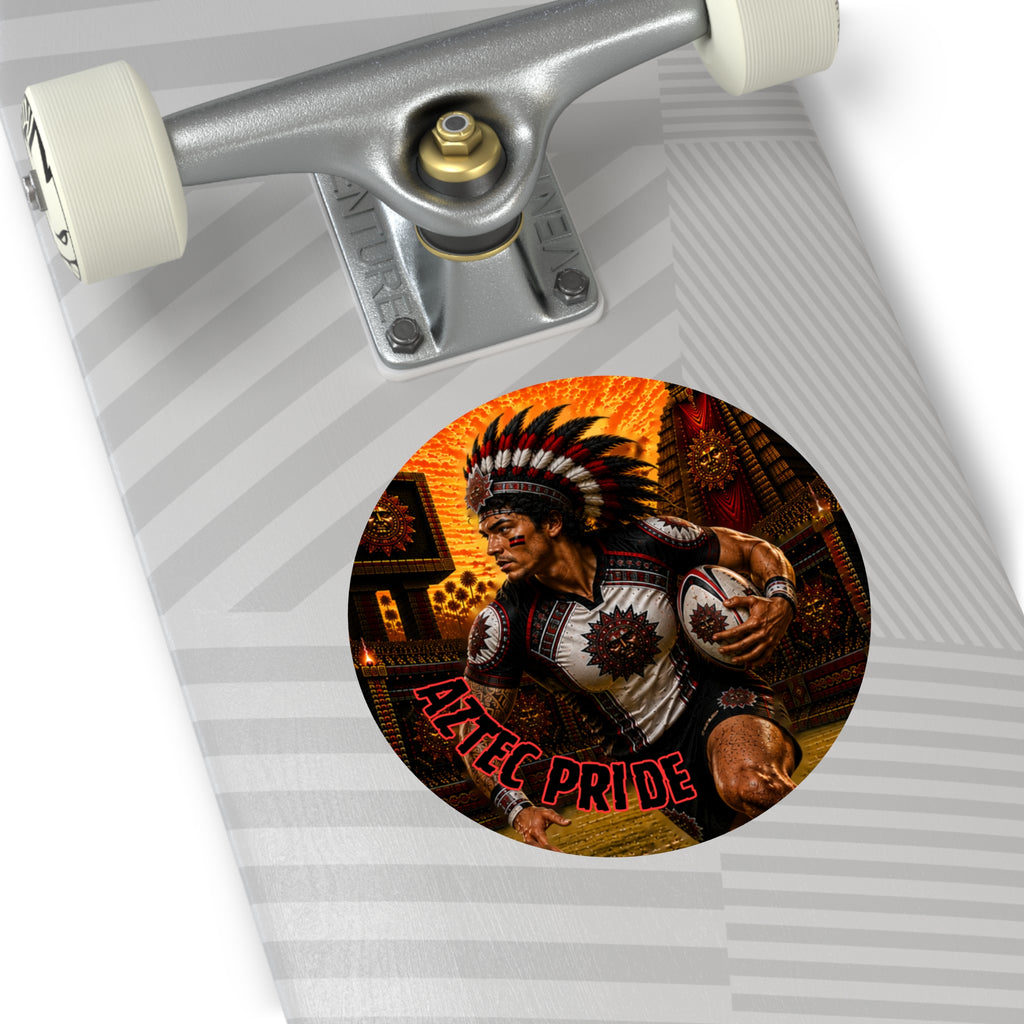 Aztec Rugby Male Warrior Round Vinyl Sticker 2”–6” | Made & Shipped in the USA • 🚚 FREE USA Shipping • Personalized Option