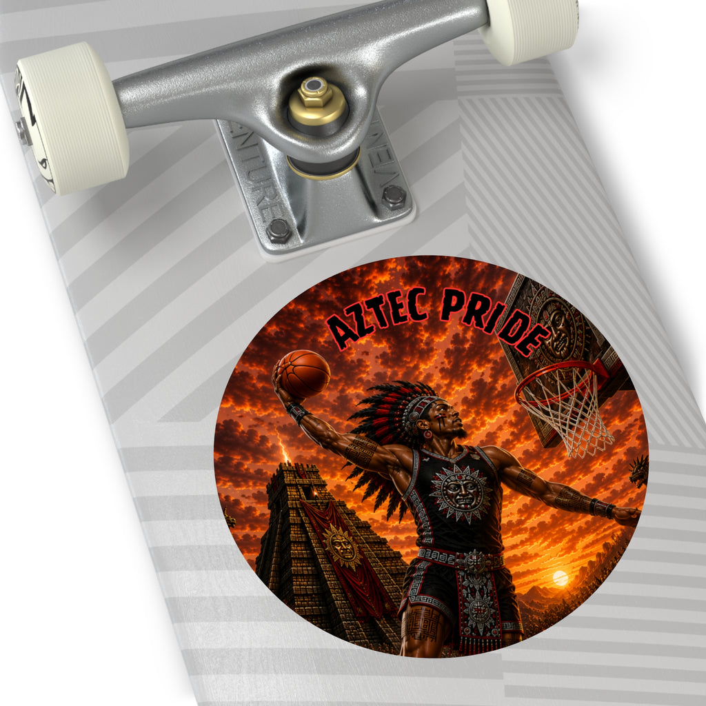 Aztec Basketball Male Warrior Round Vinyl Sticker 2”–6” | Made & Shipped in the USA • 🚚 FREE USA Shipping • Personalized Option
