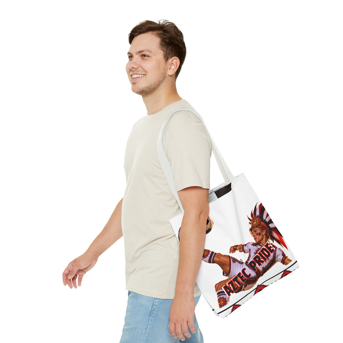 Aztec Soccer Warrior Tote Bag | Aztec-Inspired AI Art • Made & Shipped in the USA • 🚚 FREE USA Shipping • FREE Personalization