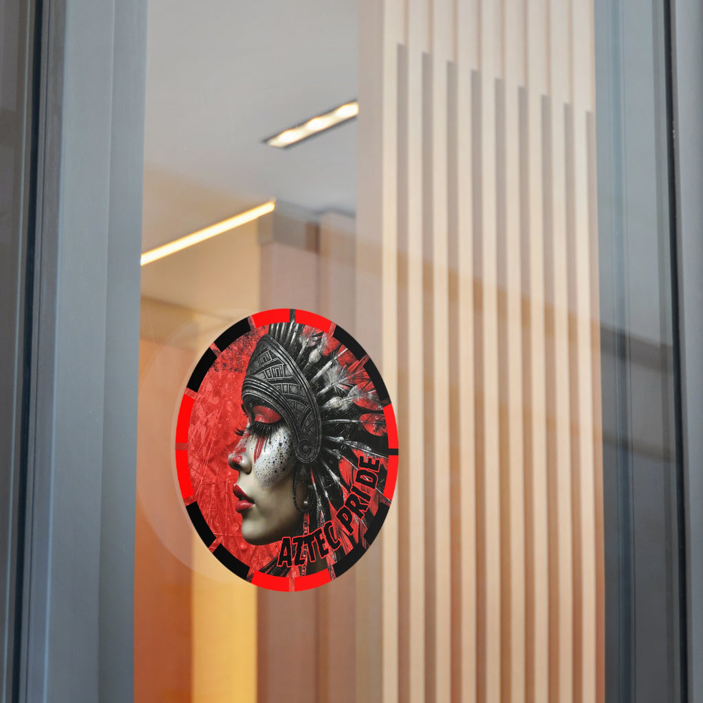 Aztec Fearless Goddess Round Vinyl Sticker – Waterproof Matte Decal (2”–6”)