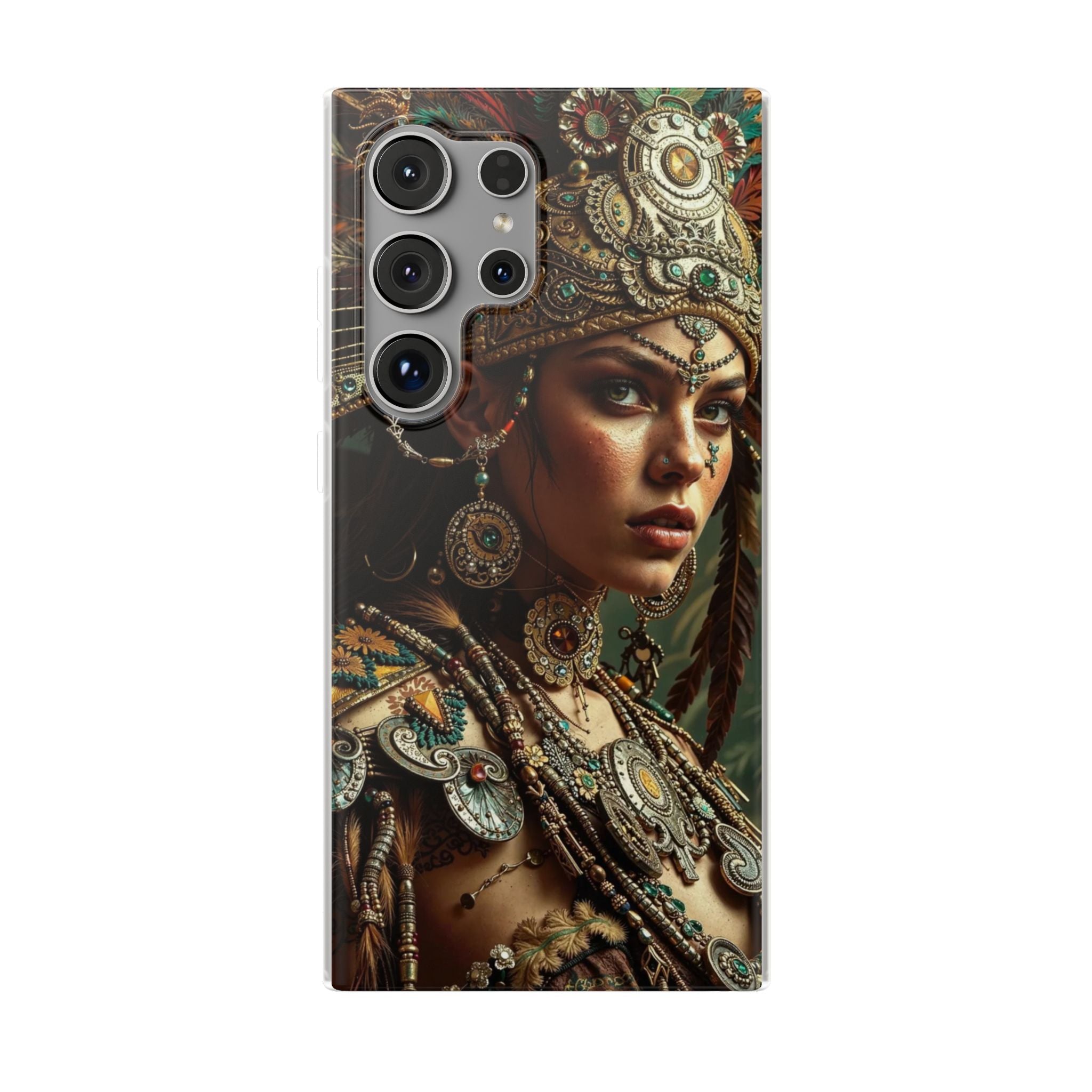 Aztec Warrior Goddess – Flexi Phone Case (iPhone & Samsung • Clear TPU • Made in USA • Personalized Option)