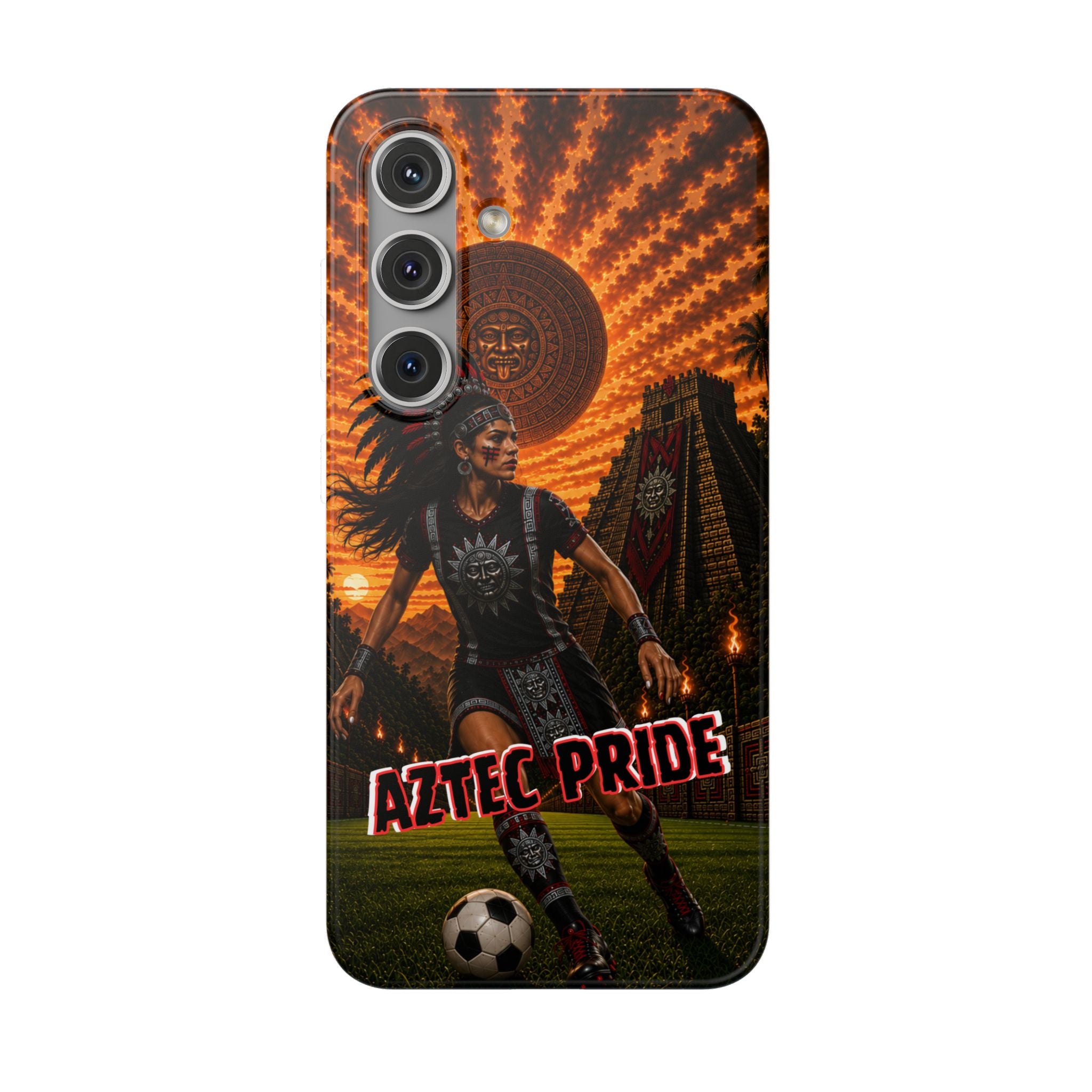 Aztec Soccer Female Warrior – Flexi Phone Case (iPhone & Samsung • Clear TPU • Made & Shipped in the USA • 🚚 FREE USA Shipping • Personalized Option)