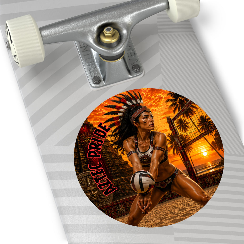 Aztec Beach Volleyball Warrior Round Vinyl Sticker 2”–6” | Made & Shipped in the USA • 🚚 FREE USA Shipping • Personalized Option