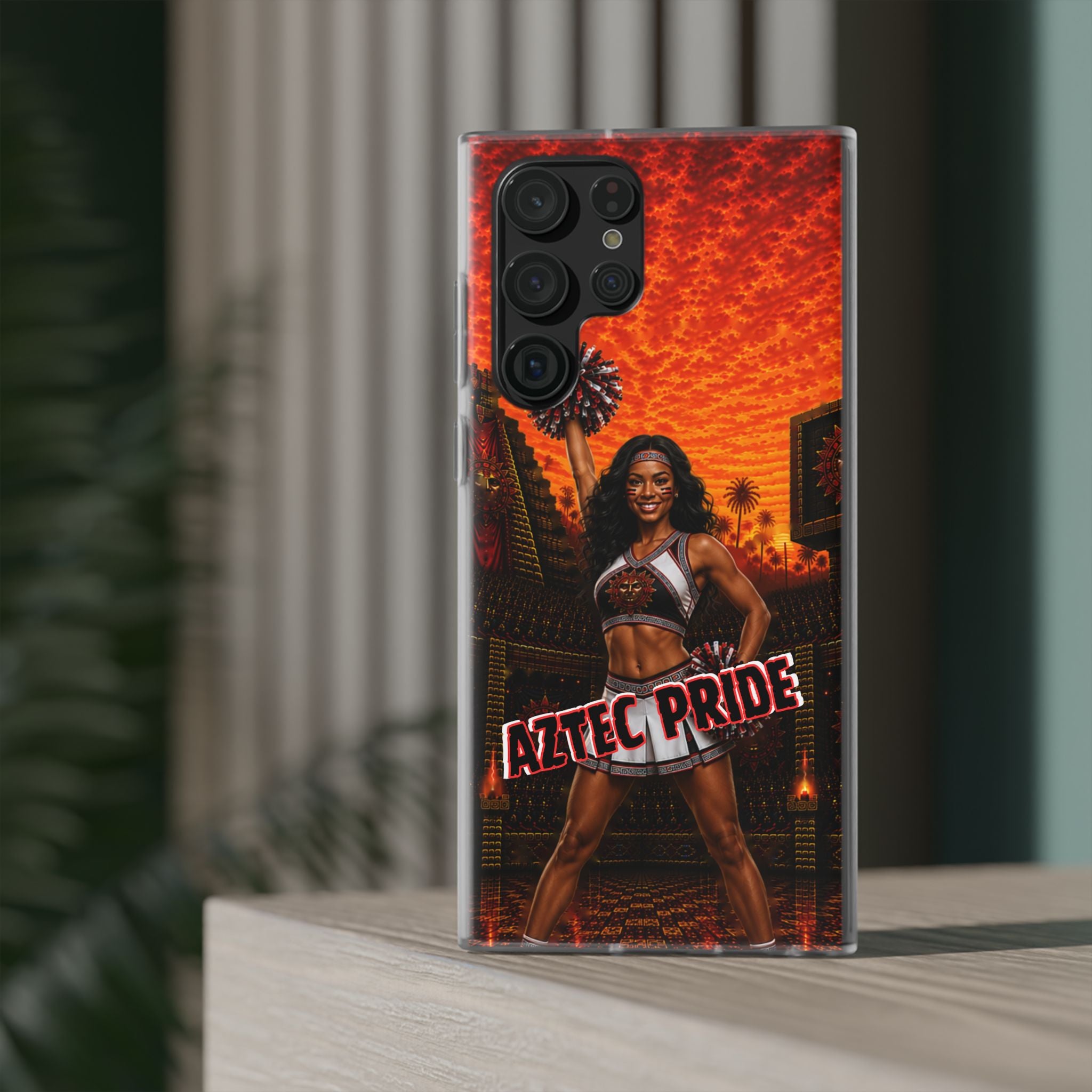 Aztec Cheerleader Warrior – Flexi Phone Case (iPhone & Samsung • Clear TPU • Made & Shipped in the USA • 🚚 FREE USA Shipping • Personalized Option)