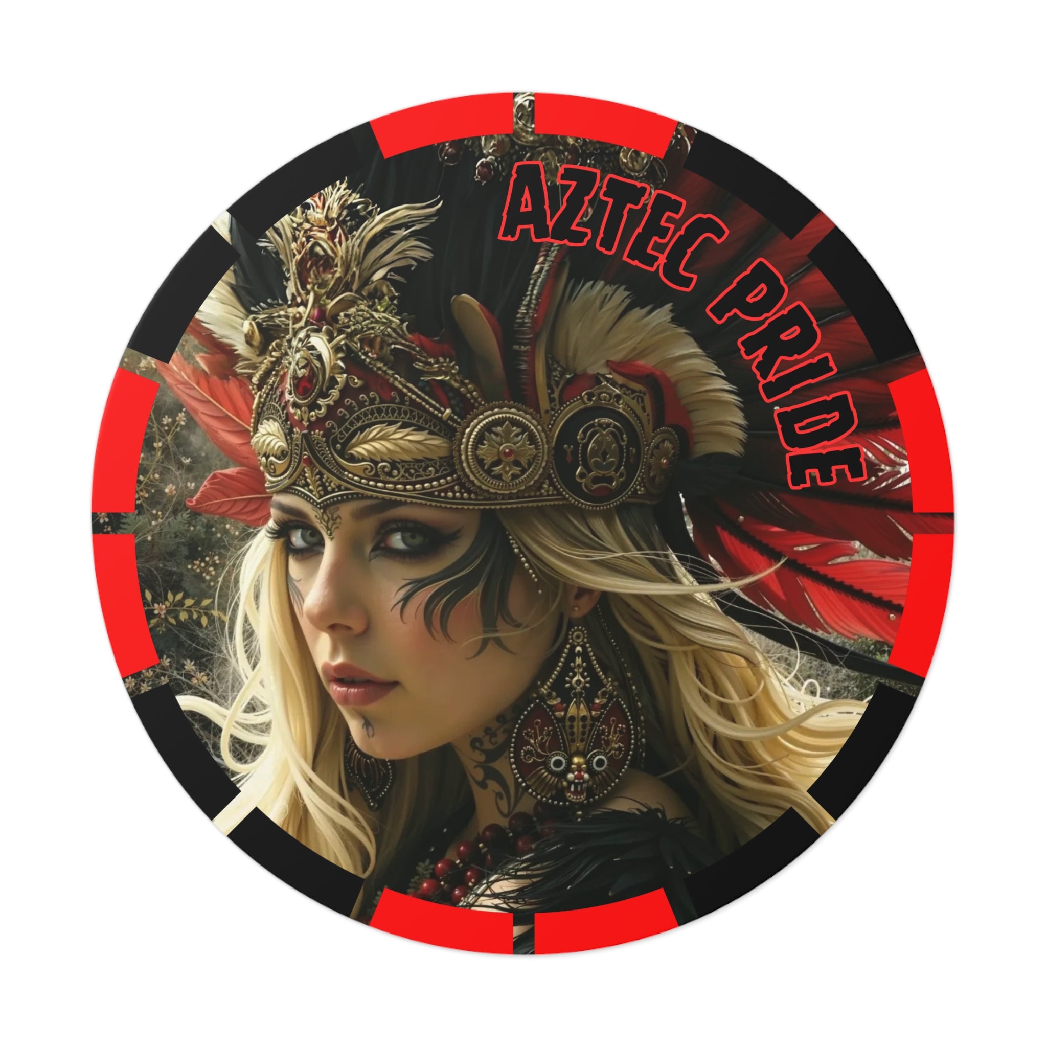 Aztec Fireheart Queen Round Vinyl Sticker – Waterproof Matte Decal (2”–6”)