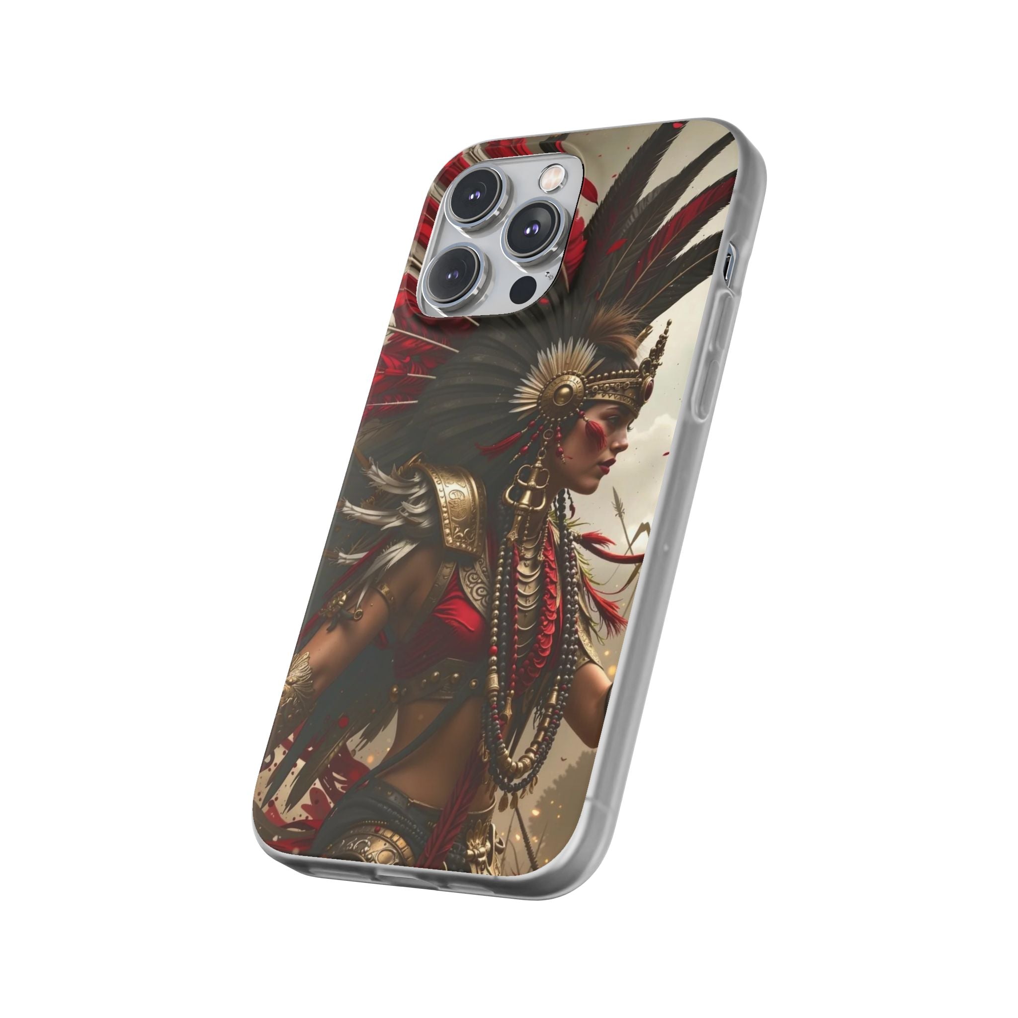 Aztec Warrior Queen – Flexi Phone Case (iPhone & Samsung • Clear TPU • Made in USA • Personalized Option)