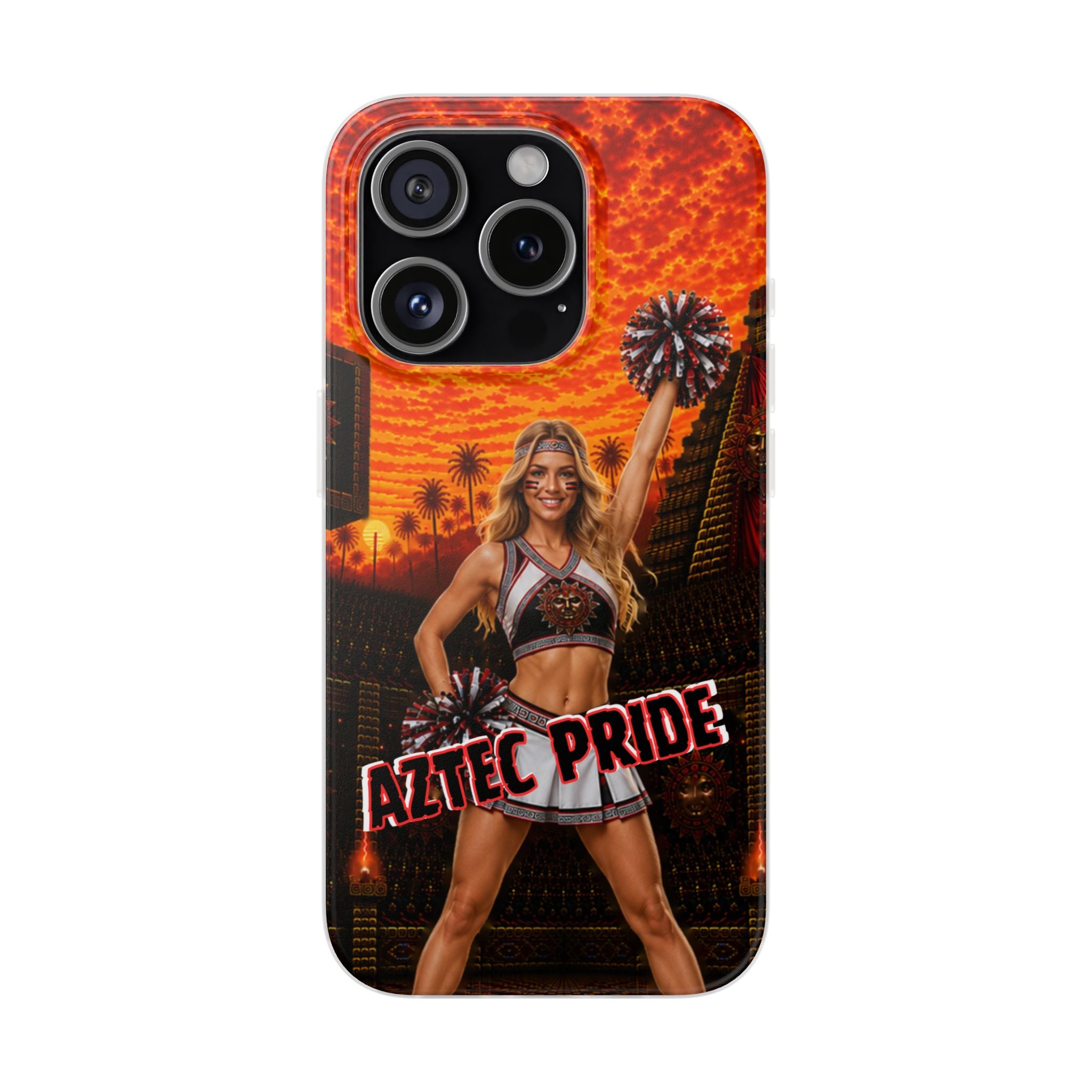 Aztec Cheerleader Warrior – Flexi Phone Case (iPhone & Samsung • Clear TPU • Made & Shipped in the USA • 🚚 FREE USA Shipping • Personalized Option)
