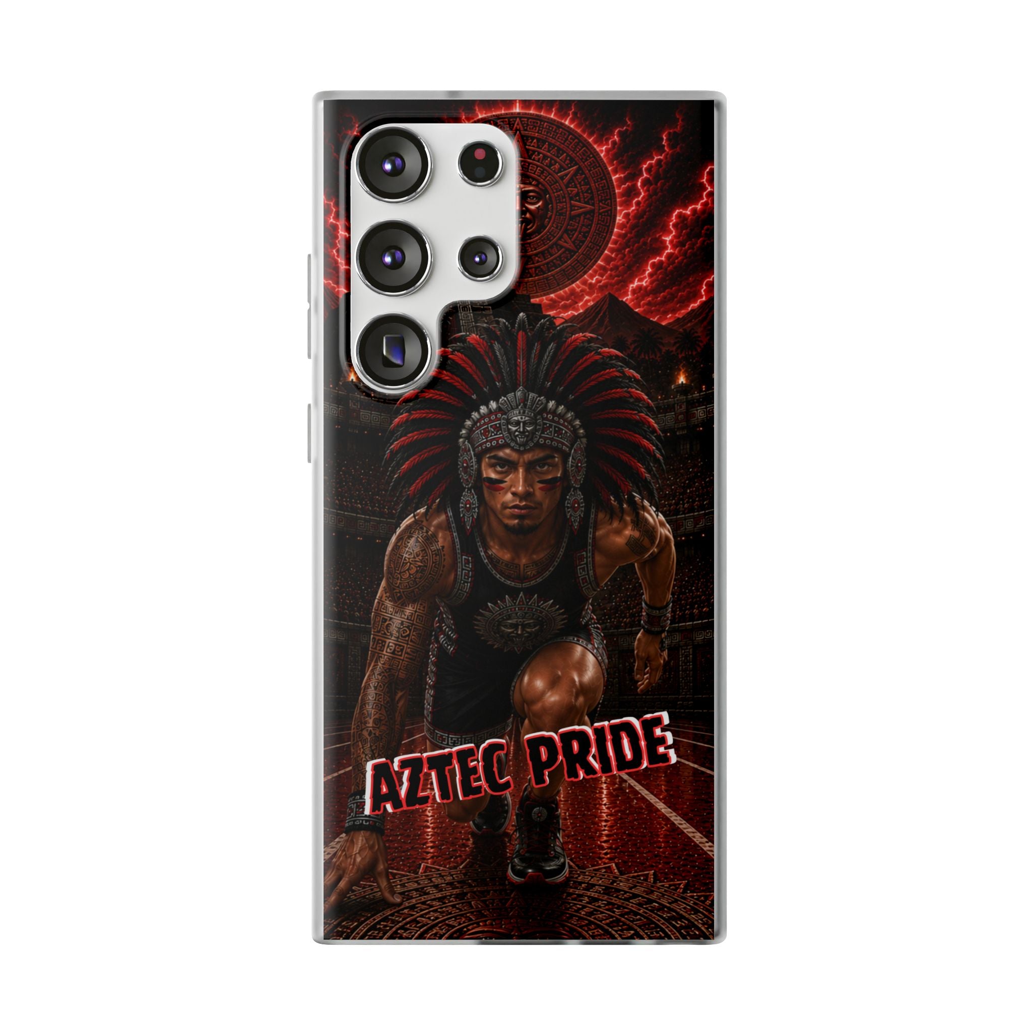 Aztec Track & Field Male Warrior – Flexi Phone Case (iPhone & Samsung • Clear TPU • Made & Shipped in the USA • 🚚 FREE USA Shipping • Personalized Option)