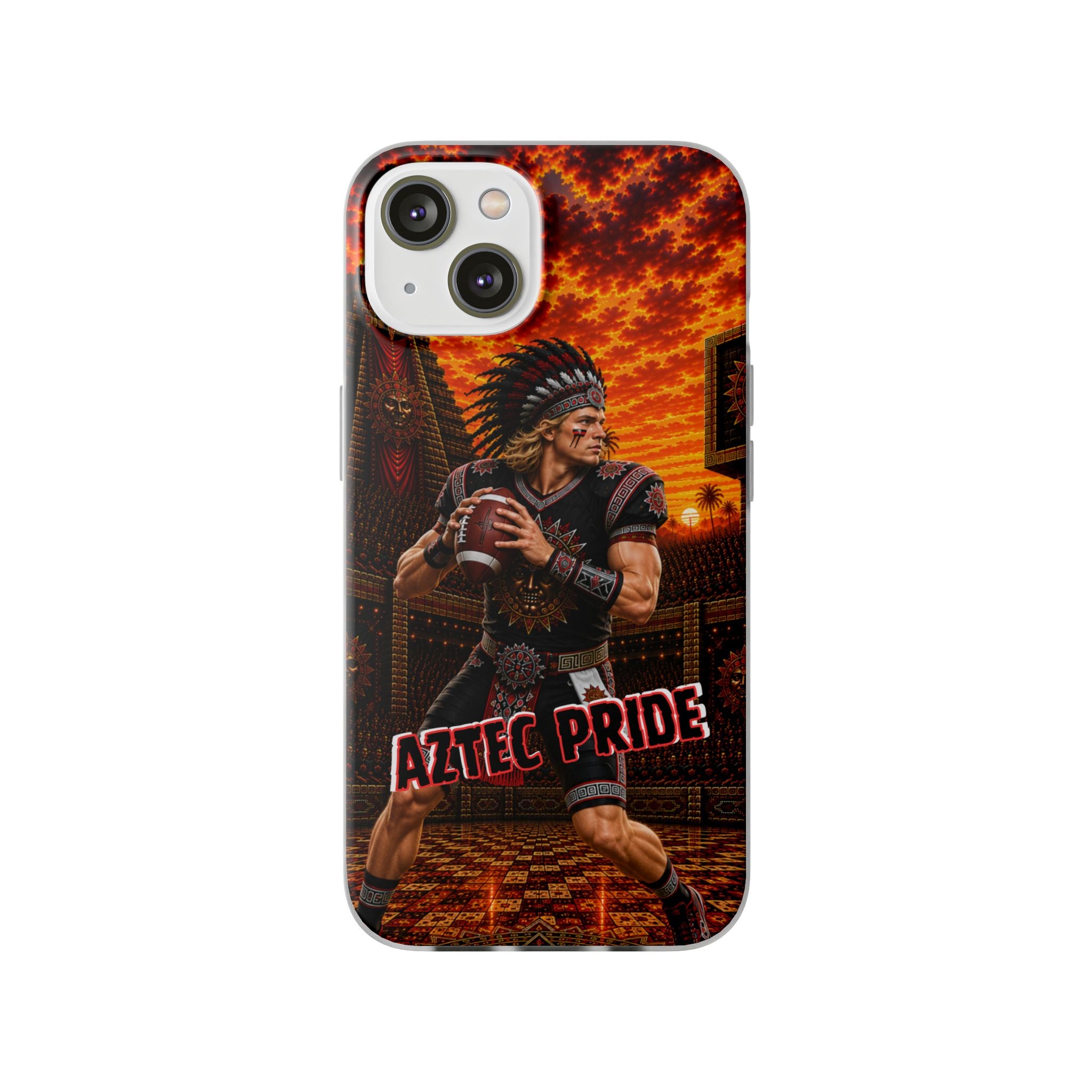 Aztec Football Warrior – Flexi Phone Case (iPhone & Samsung • Clear TPU • Made & Shipped in the USA • 🚚 FREE USA Shipping • Personalized Option)