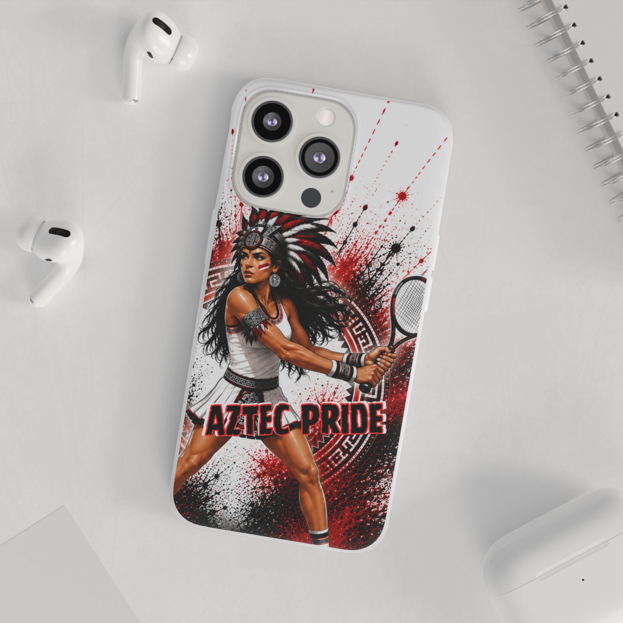 Aztec Tennis Female Warrior – Flexi Phone Case (iPhone & Samsung • Clear TPU • Made & Shipped in the USA • 🚚 FREE USA Shipping • Personalized Option)