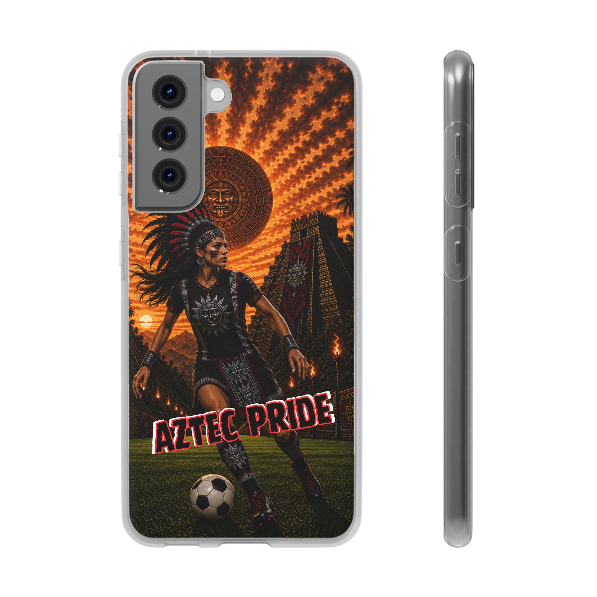 Aztec Soccer Female Warrior – Flexi Phone Case (iPhone & Samsung • Clear TPU • Made & Shipped in the USA • 🚚 FREE USA Shipping • Personalized Option)