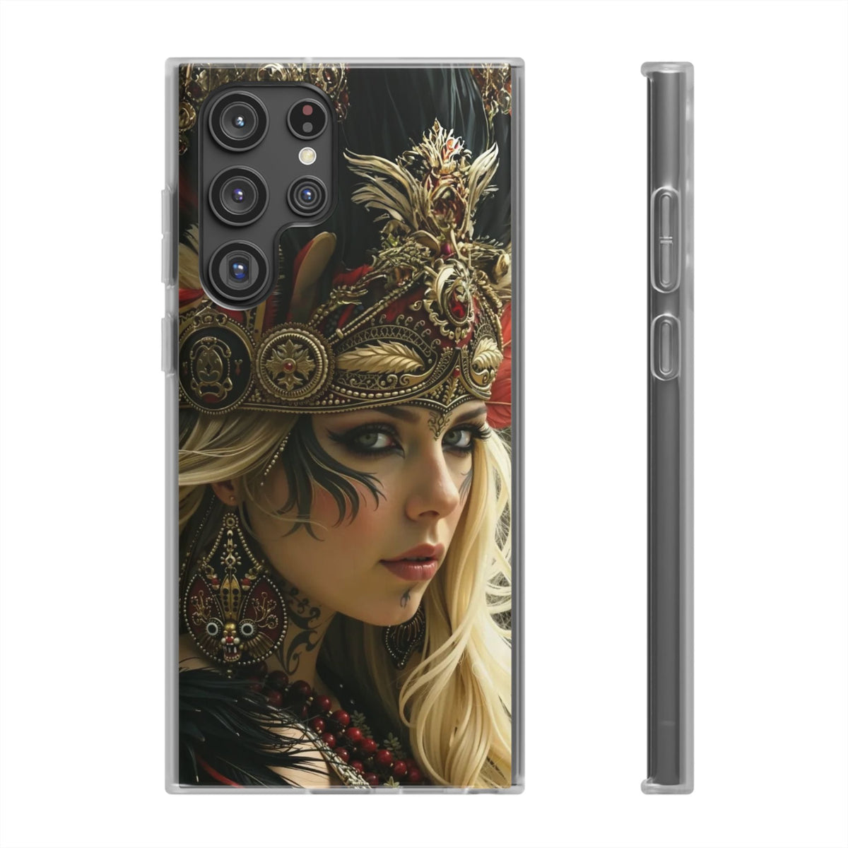 Aztec Fireheart Queen – Flexi Phone Case (iPhone & Samsung • Clear TPU • Made in USA • Personalized Option)