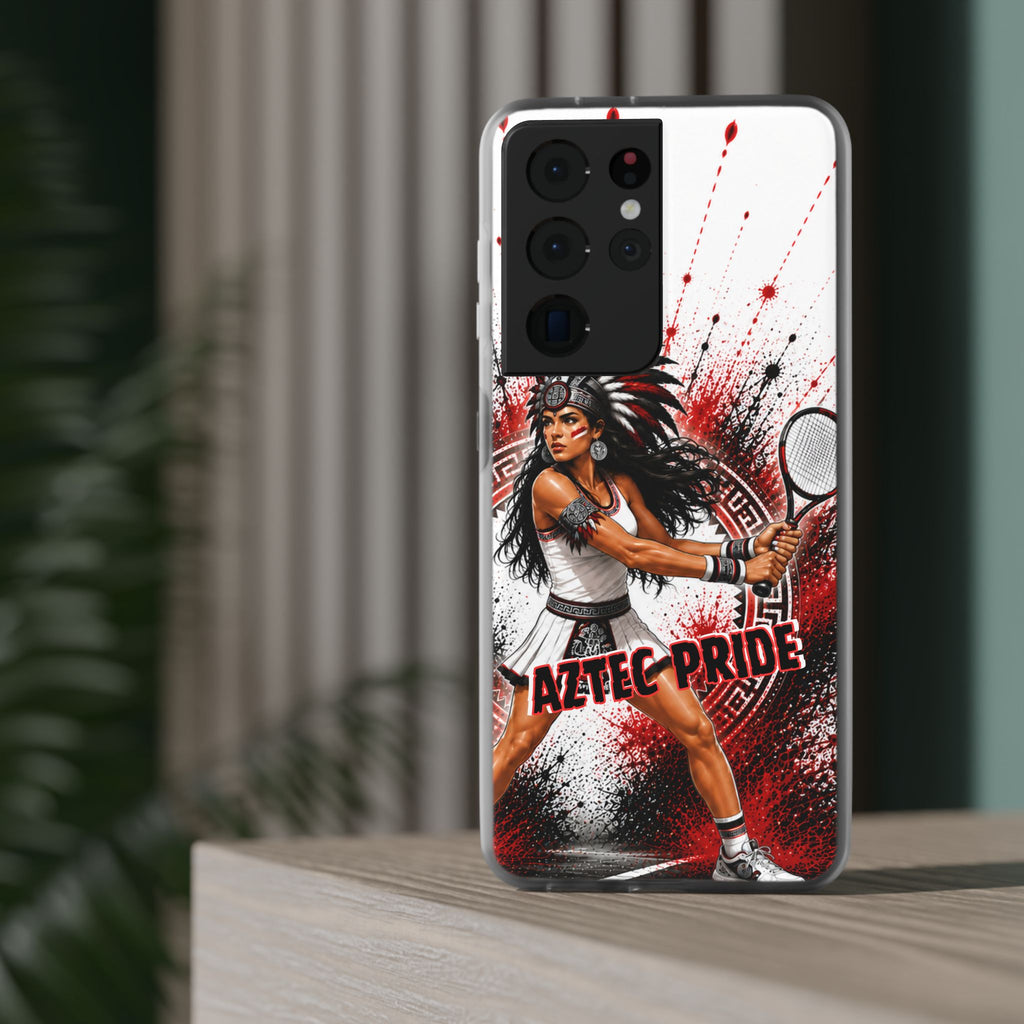 Aztec Tennis Female Warrior – Flexi Phone Case (iPhone & Samsung • Clear TPU • Made & Shipped in the USA • 🚚 FREE USA Shipping • Personalized Option)