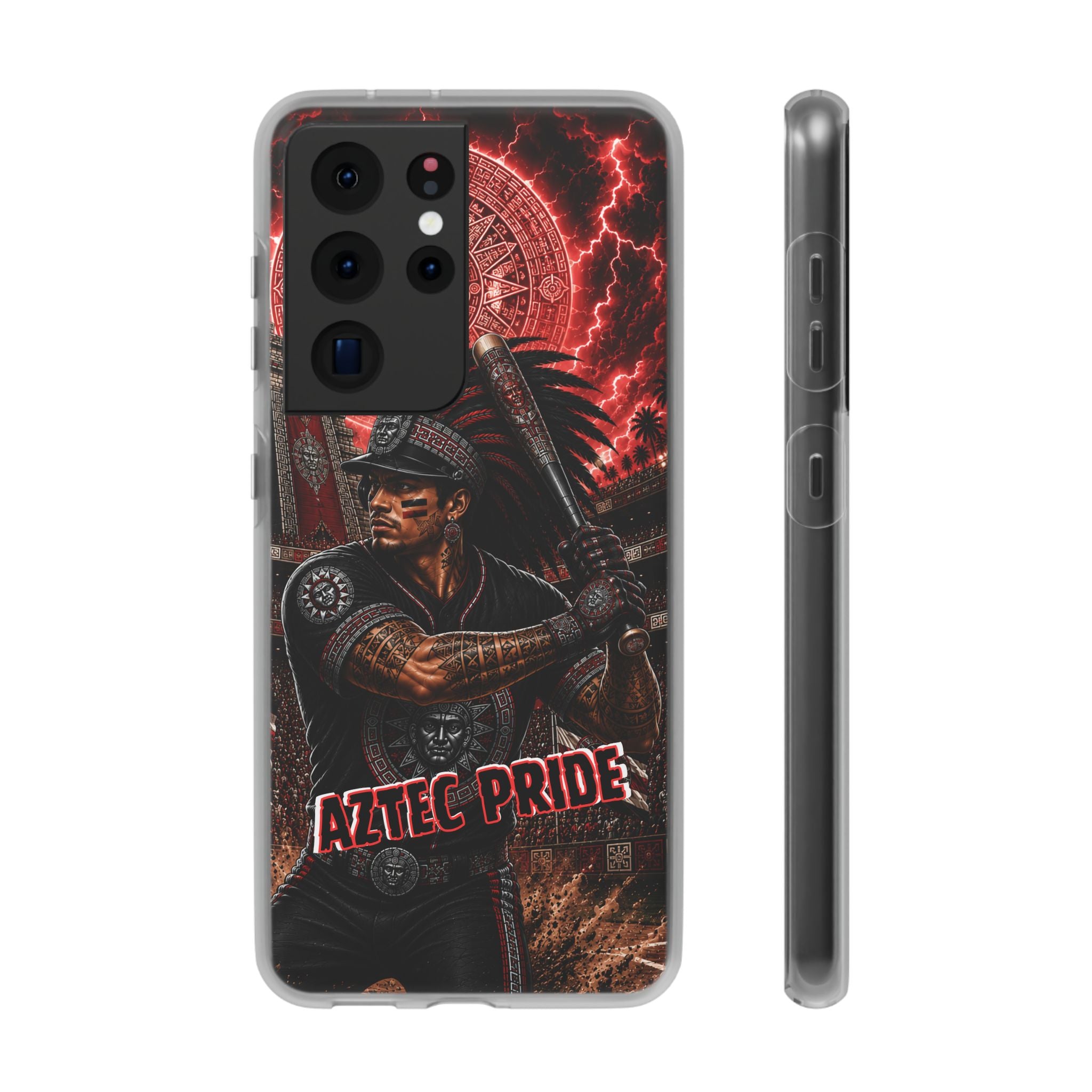 Aztec Baseball Warrior – Flexi Phone Case (iPhone & Samsung • Clear TPU • Made & Shipped in the USA • 🚚 FREE USA Shipping • Personalized Option)
