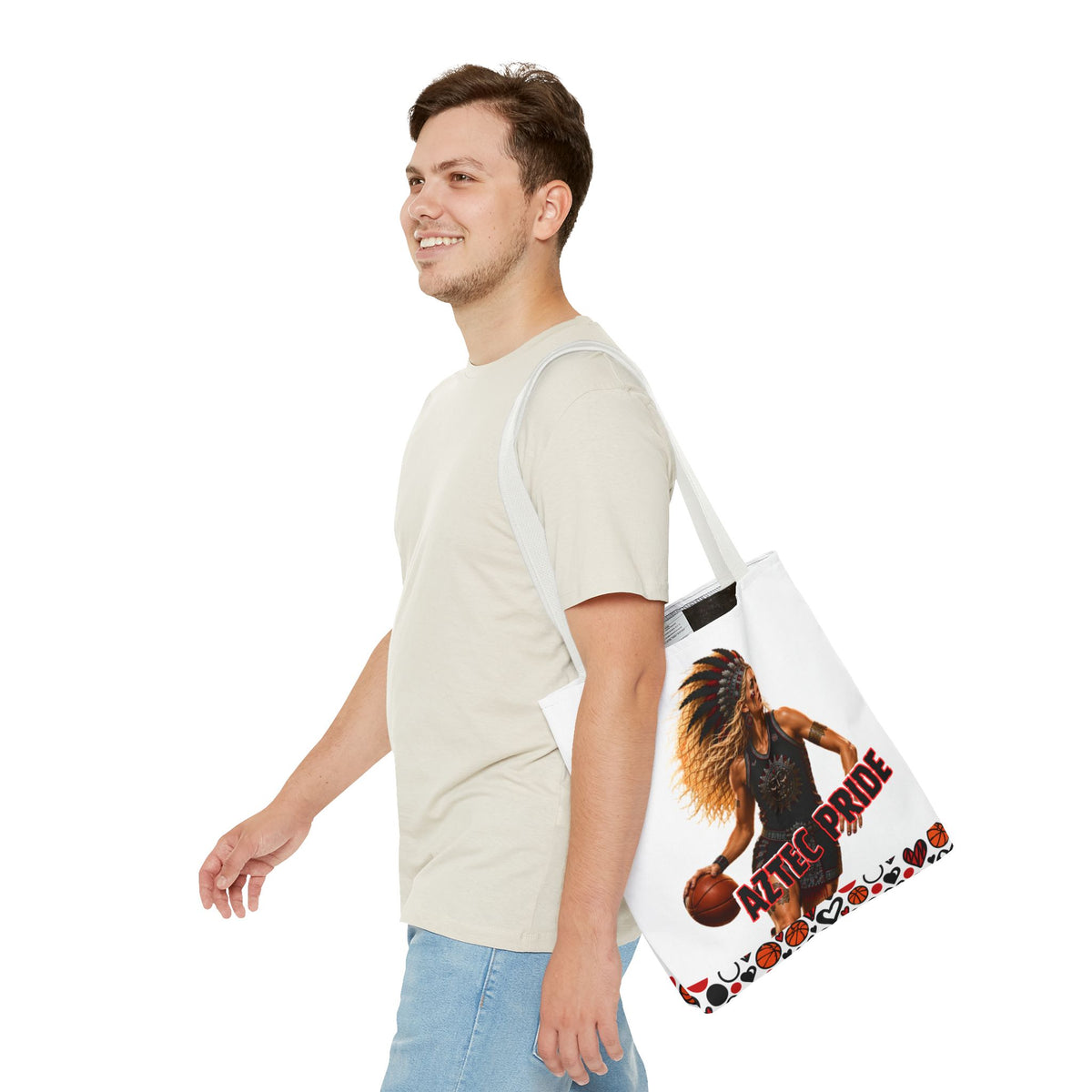 Aztec Basketball Female Warrior Tote Bag | Aztec-Inspired AI Art • Made & Shipped in the USA • 🚚 FREE USA Shipping • FREE Personalization