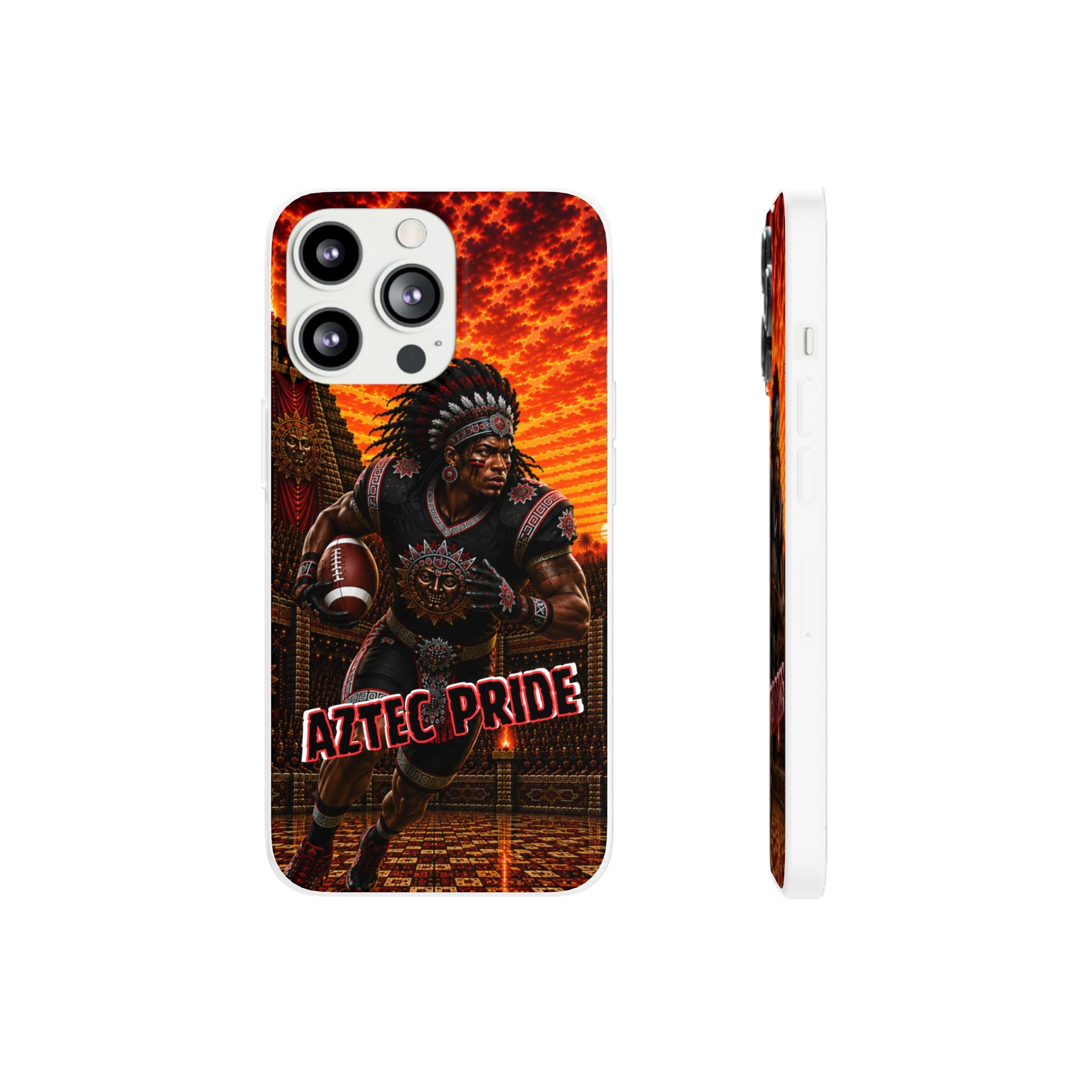 Aztec Football Warrior – Flexi Phone Case (iPhone & Samsung • Clear TPU • Made & Shipped in the USA • 🚚 FREE USA Shipping • Personalized Option)