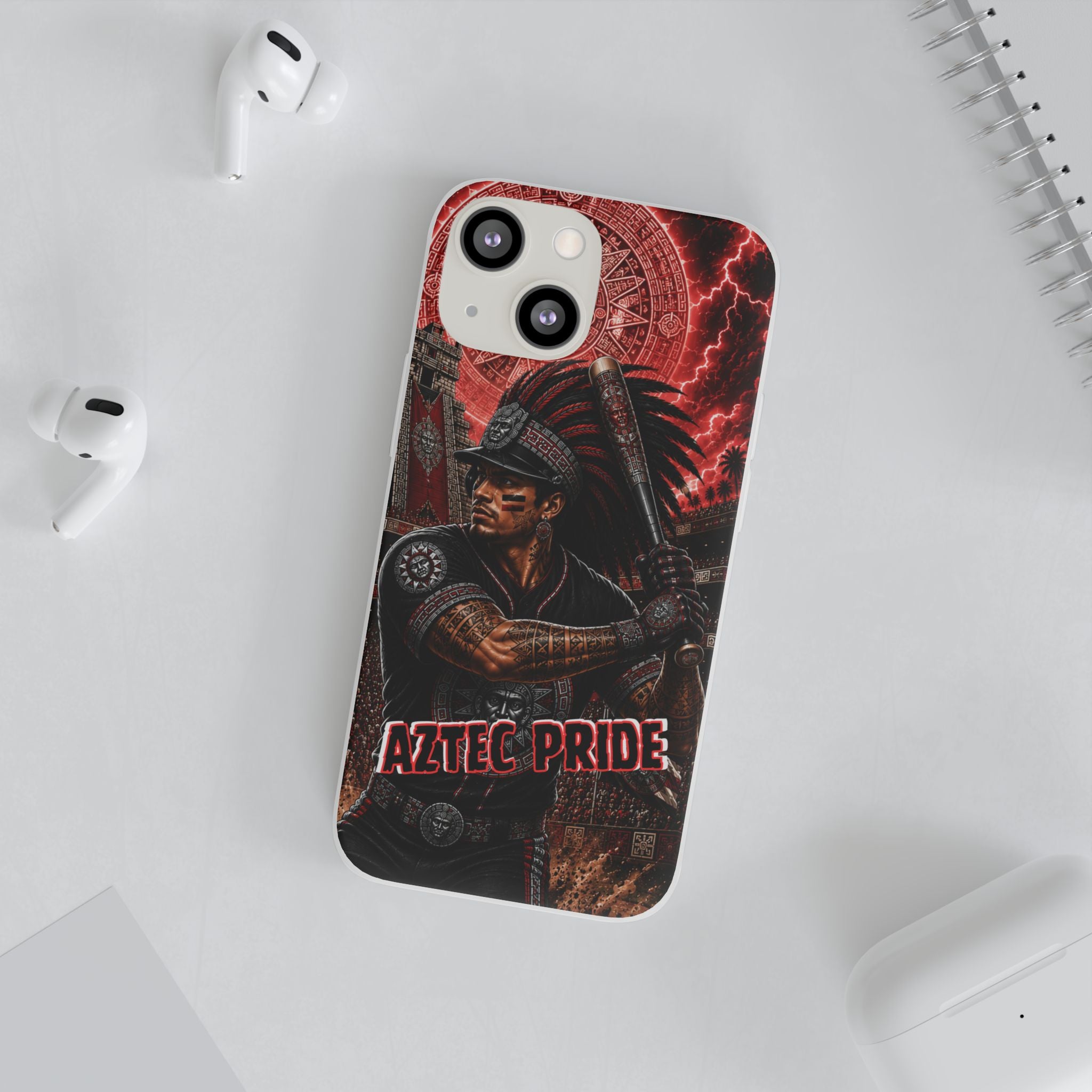 Aztec Baseball Warrior – Flexi Phone Case (iPhone & Samsung • Clear TPU • Made & Shipped in the USA • 🚚 FREE USA Shipping • Personalized Option)