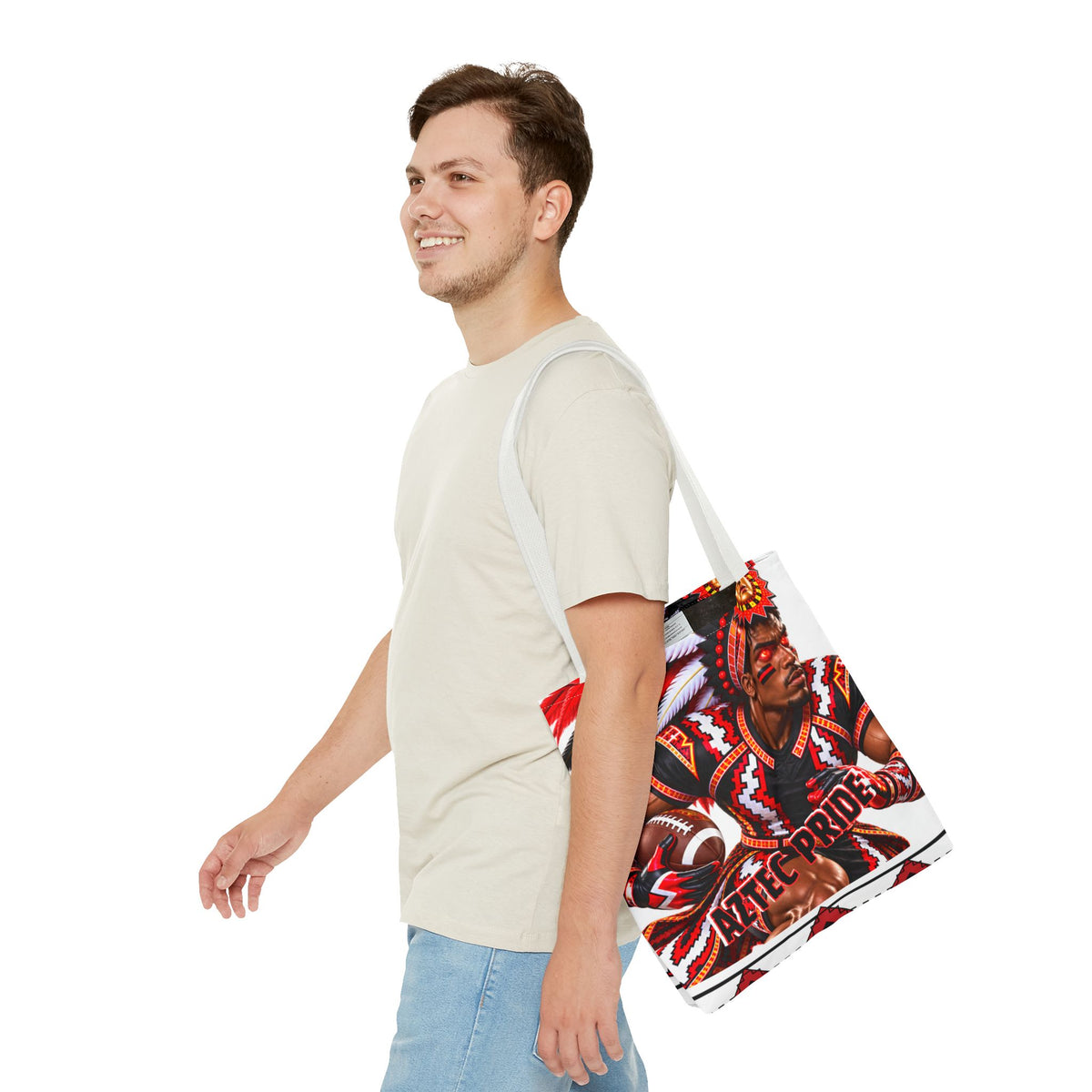 Aztec Football RB Warrior Tote Bag | Aztec-Inspired AI Art • Made & Shipped in the USA • 🚚 FREE USA Shipping • FREE Personalization