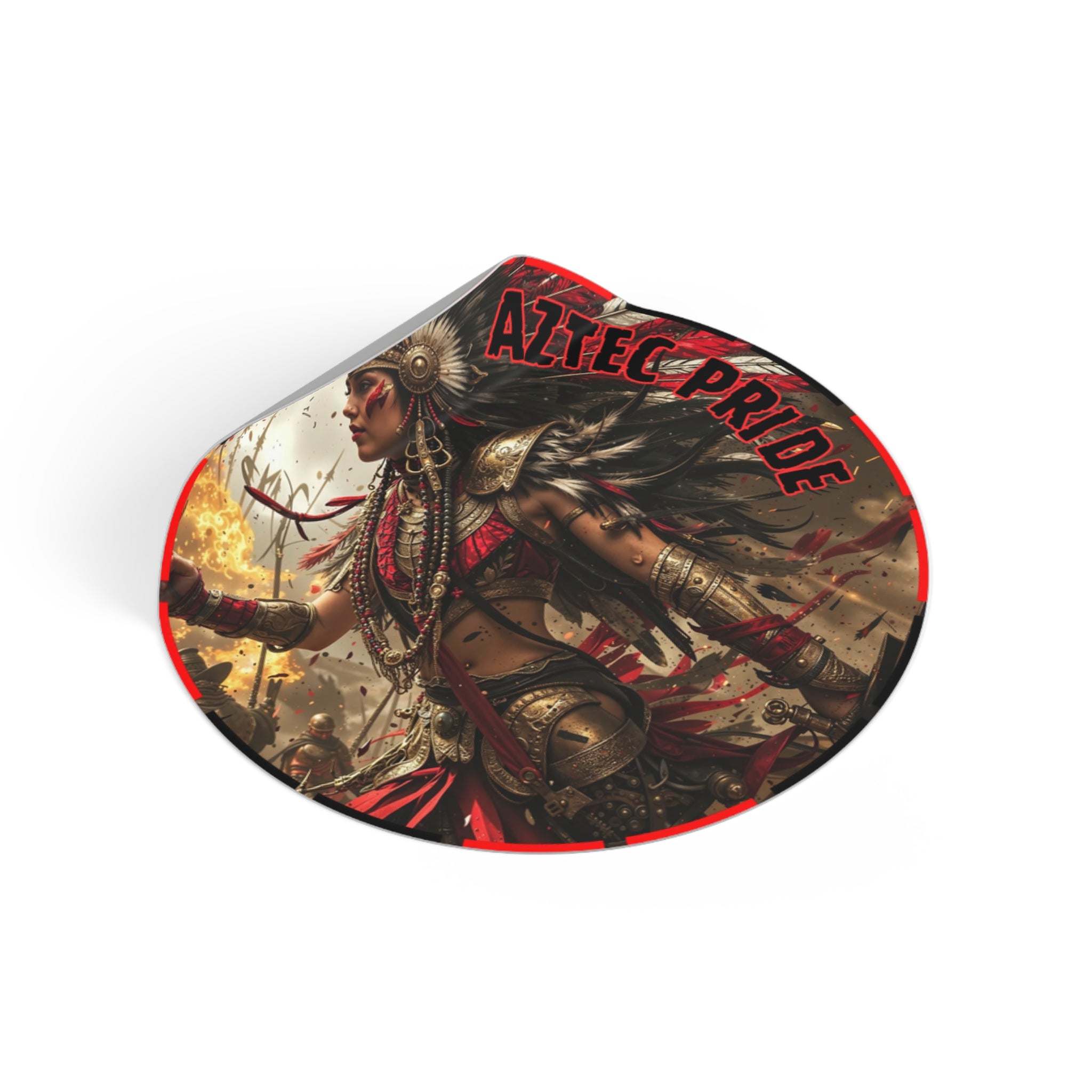 Aztec Warrior Queen Round Vinyl Sticker – Waterproof Matte Decal (2”–6”)