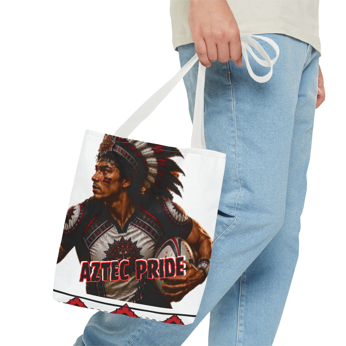 Aztec Rugby Male Warrior Tote Bag | Aztec-Inspired AI Art • Made & Shipped in the USA • 🚚 FREE USA Shipping • FREE Personalization