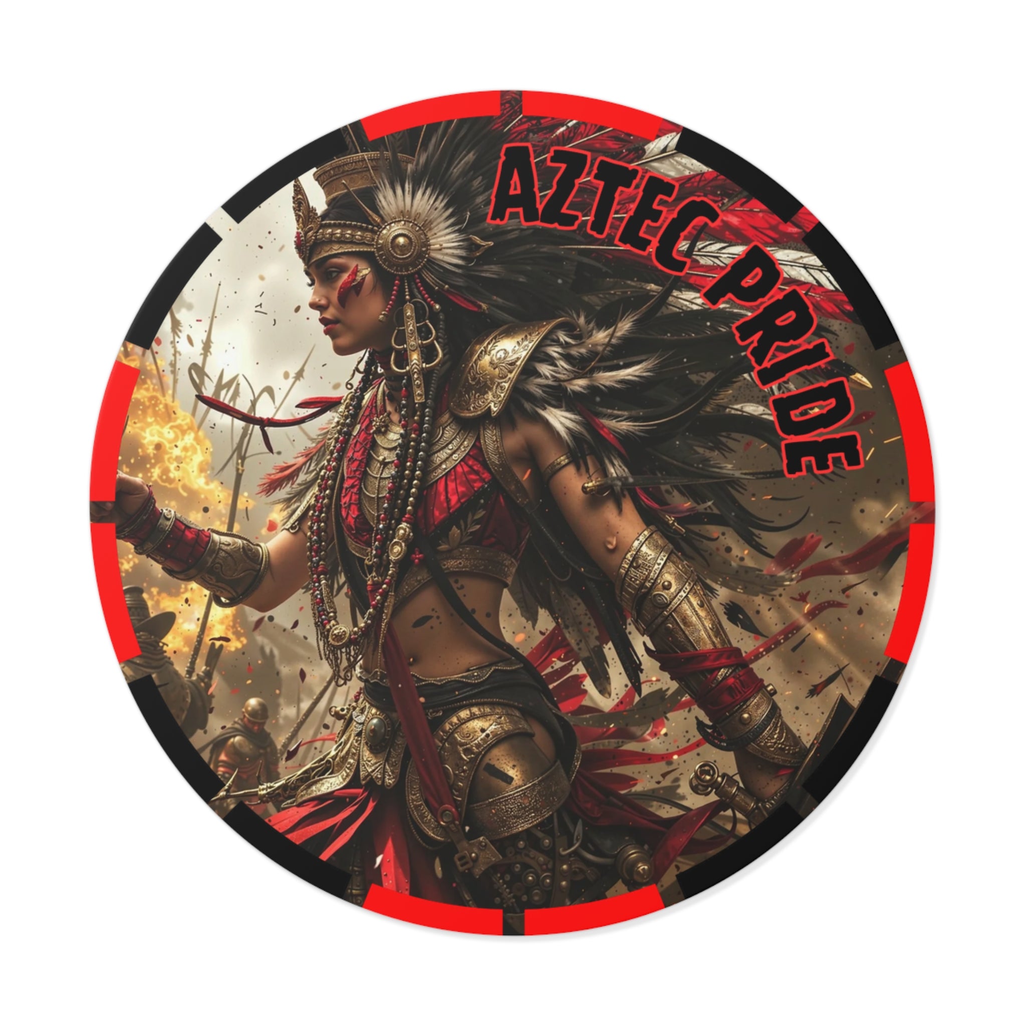 Aztec Warrior Queen Round Vinyl Sticker – Waterproof Matte Decal (2”–6”)