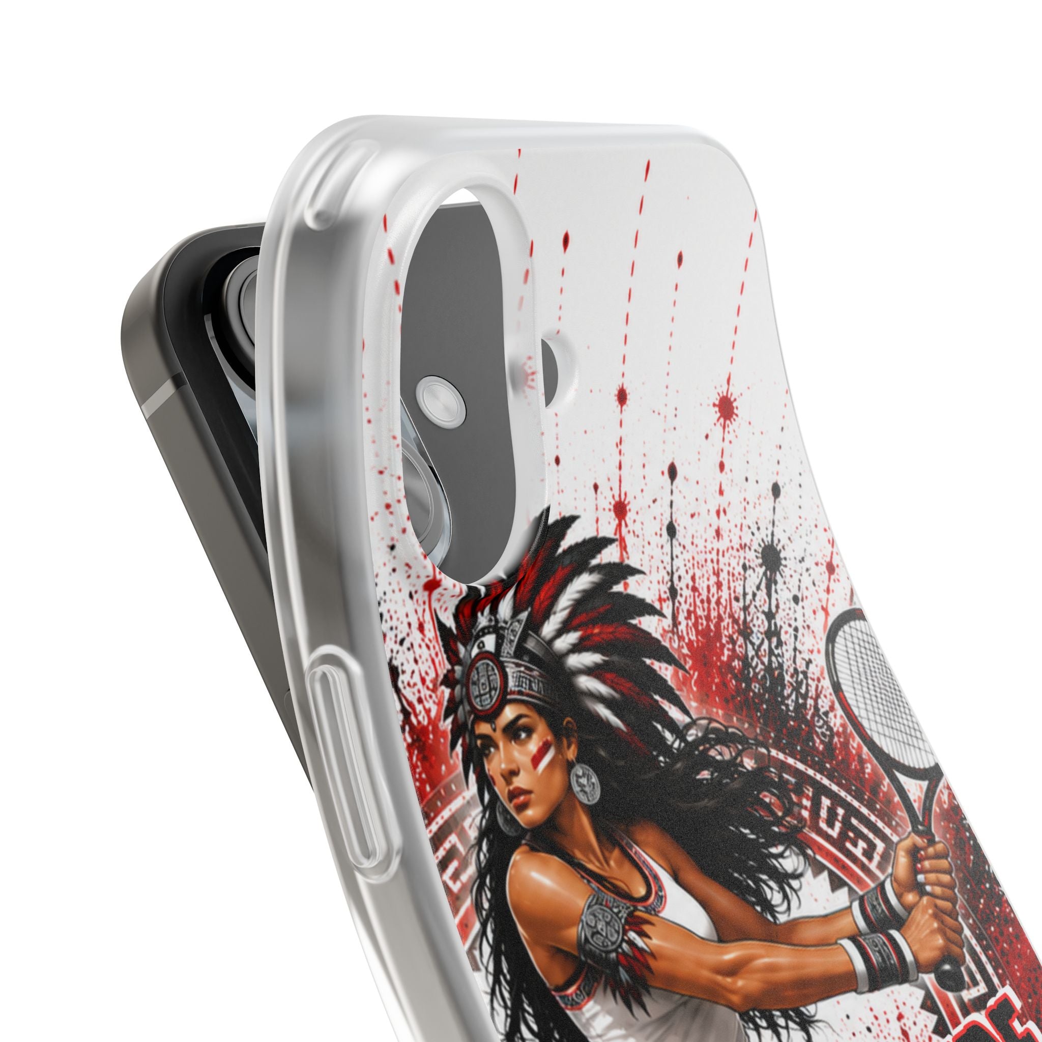 Aztec Tennis Female Warrior – Flexi Phone Case (iPhone & Samsung • Clear TPU • Made & Shipped in the USA • 🚚 FREE USA Shipping • Personalized Option)