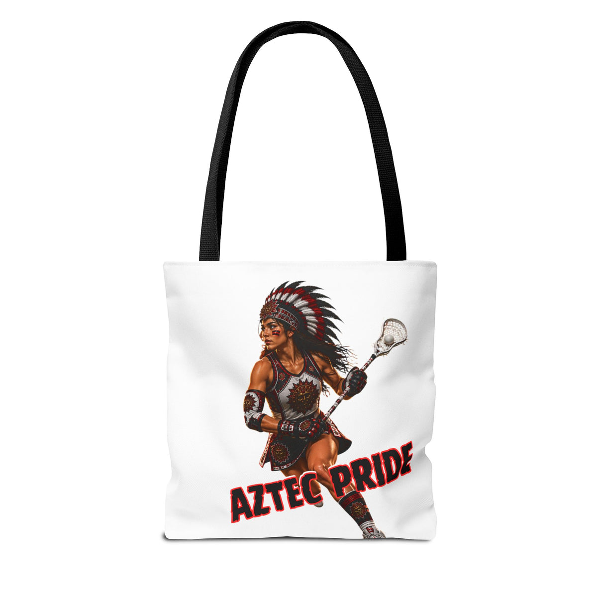 Aztec Lacrosse Female Warrior Tote Bag | Aztec-Inspired AI Art • Made & Shipped in the USA • 🚚 FREE USA Shipping • FREE Personalization