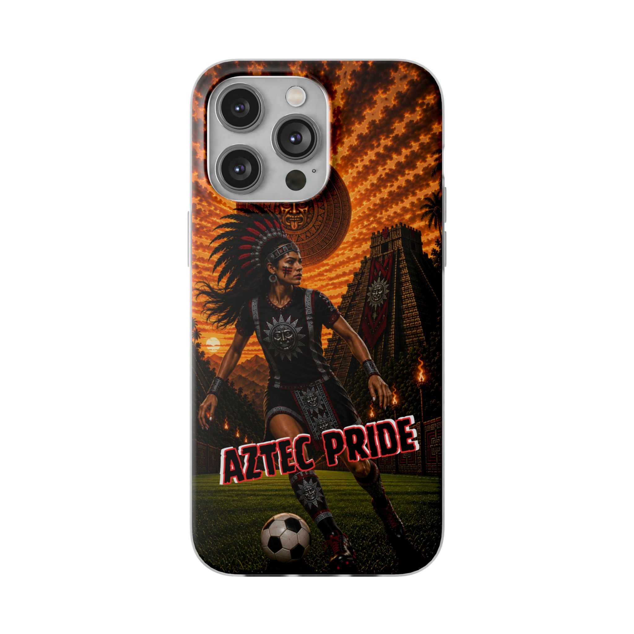 Aztec Soccer Female Warrior – Flexi Phone Case (iPhone & Samsung • Clear TPU • Made & Shipped in the USA • 🚚 FREE USA Shipping • Personalized Option)